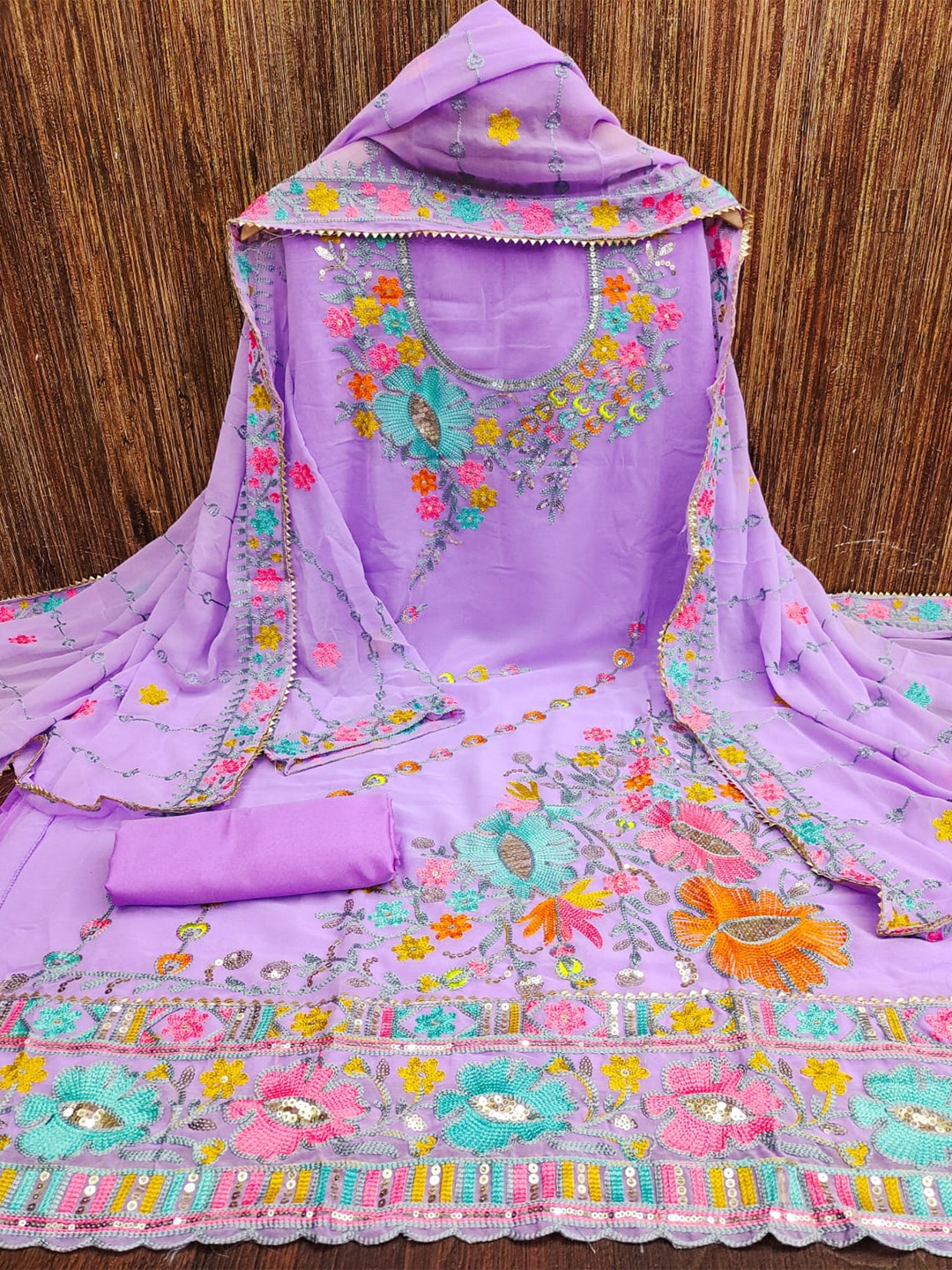 

ZEEPKART Floral Embroidered Unstitched Dress Material, Purple