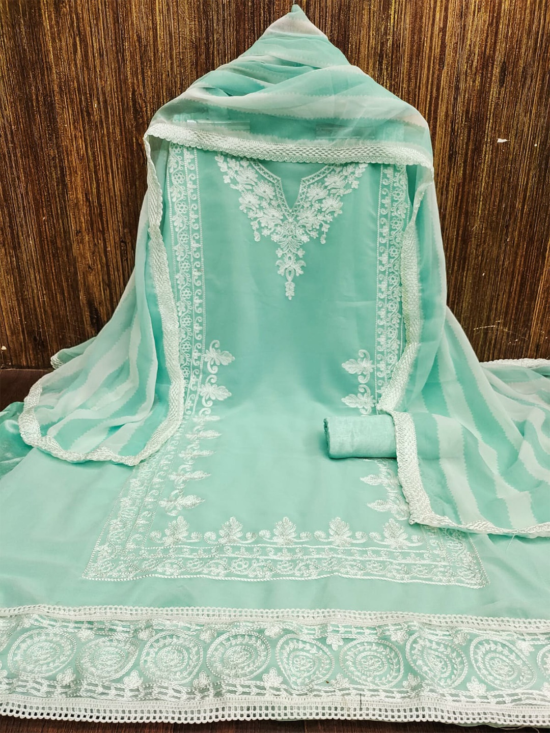 

ZEEPKART Floral Embroidered Shantoon Unstitched Dress Material, Blue