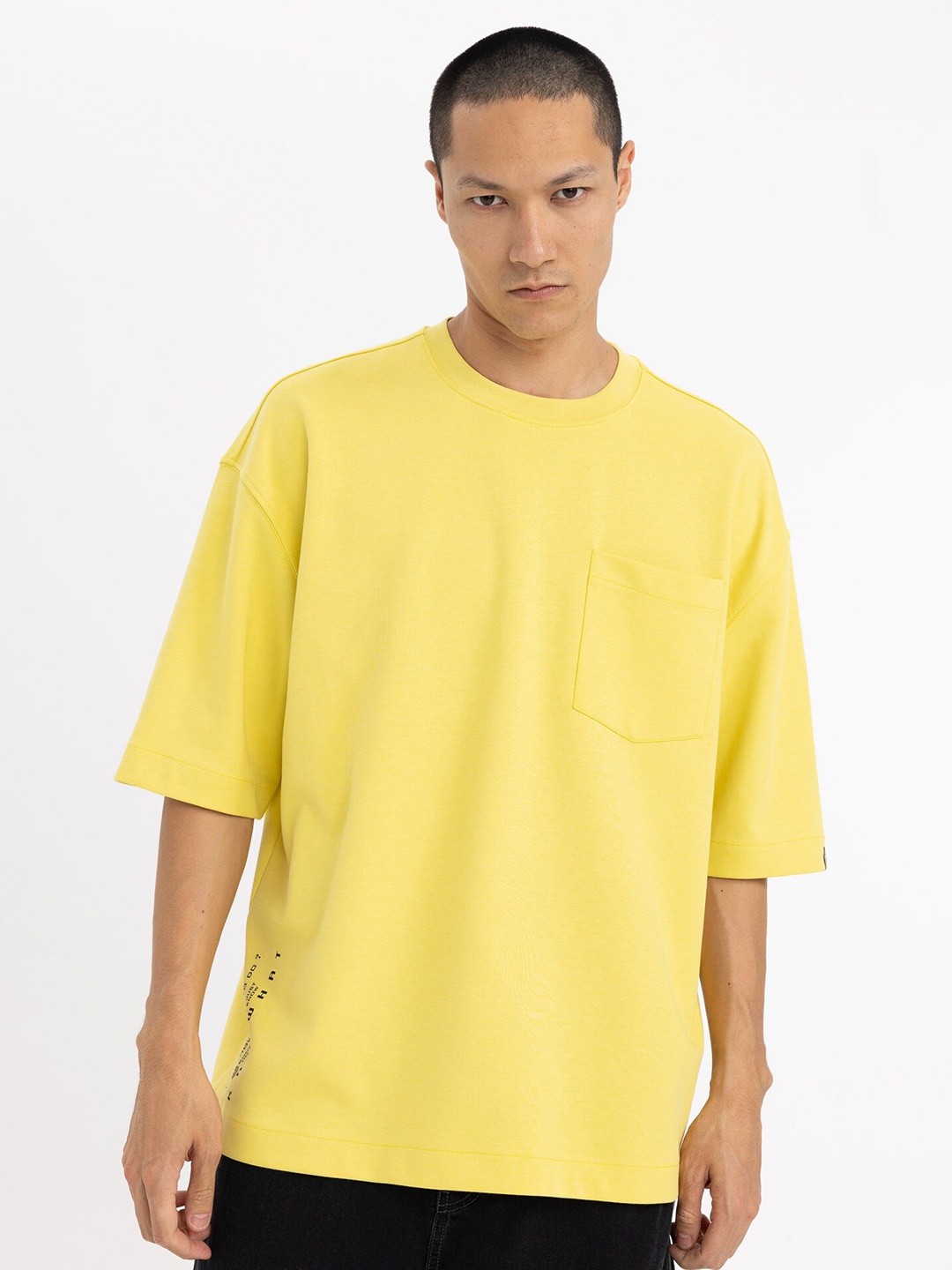 

DeFacto Round Neck Drop-Shoulder Sleeves Cotton Pockets Casual T-shirt, Na