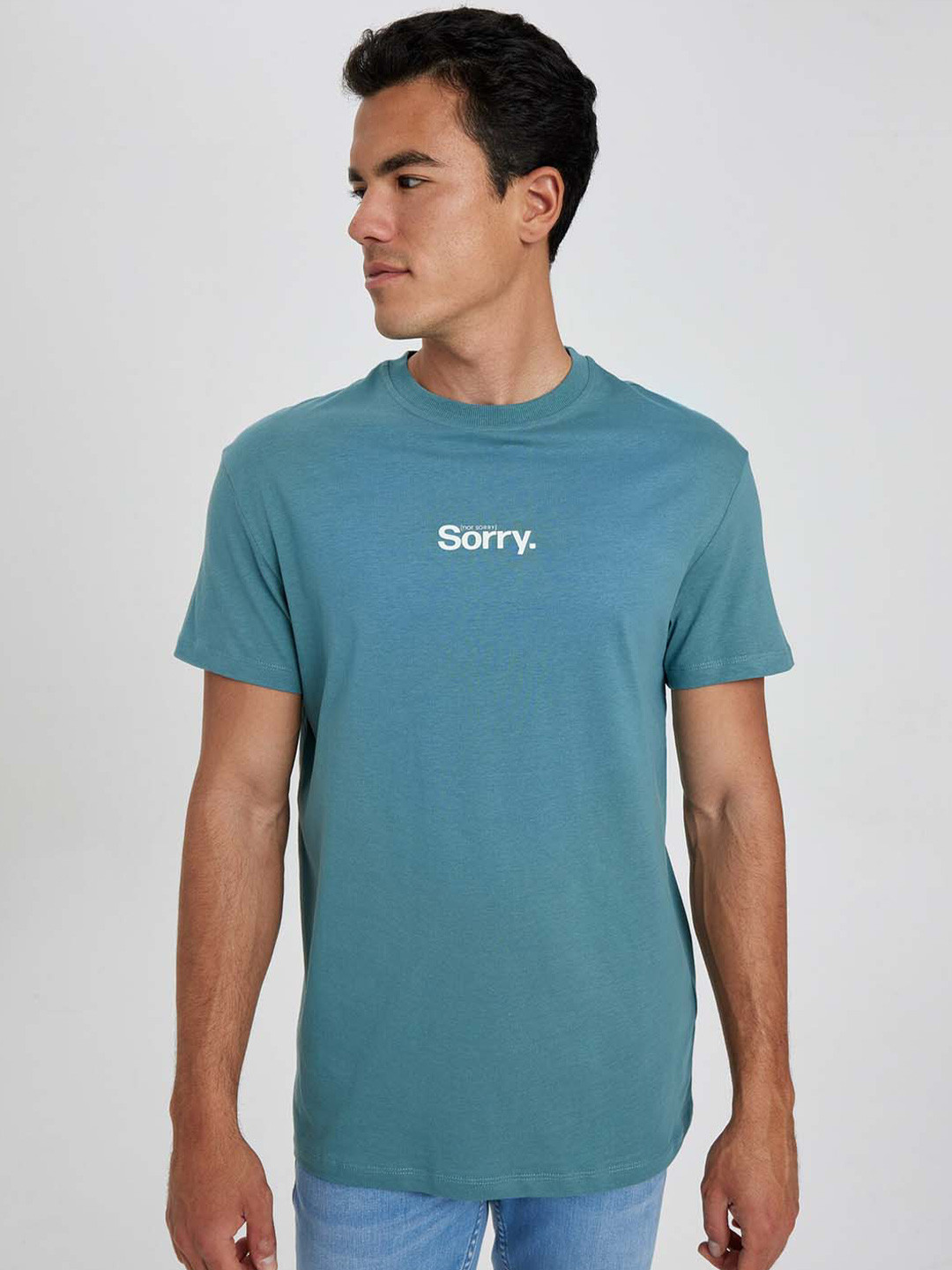 

DeFacto Typography Printed Cotton Round Neck Applique T-shirt, Blue