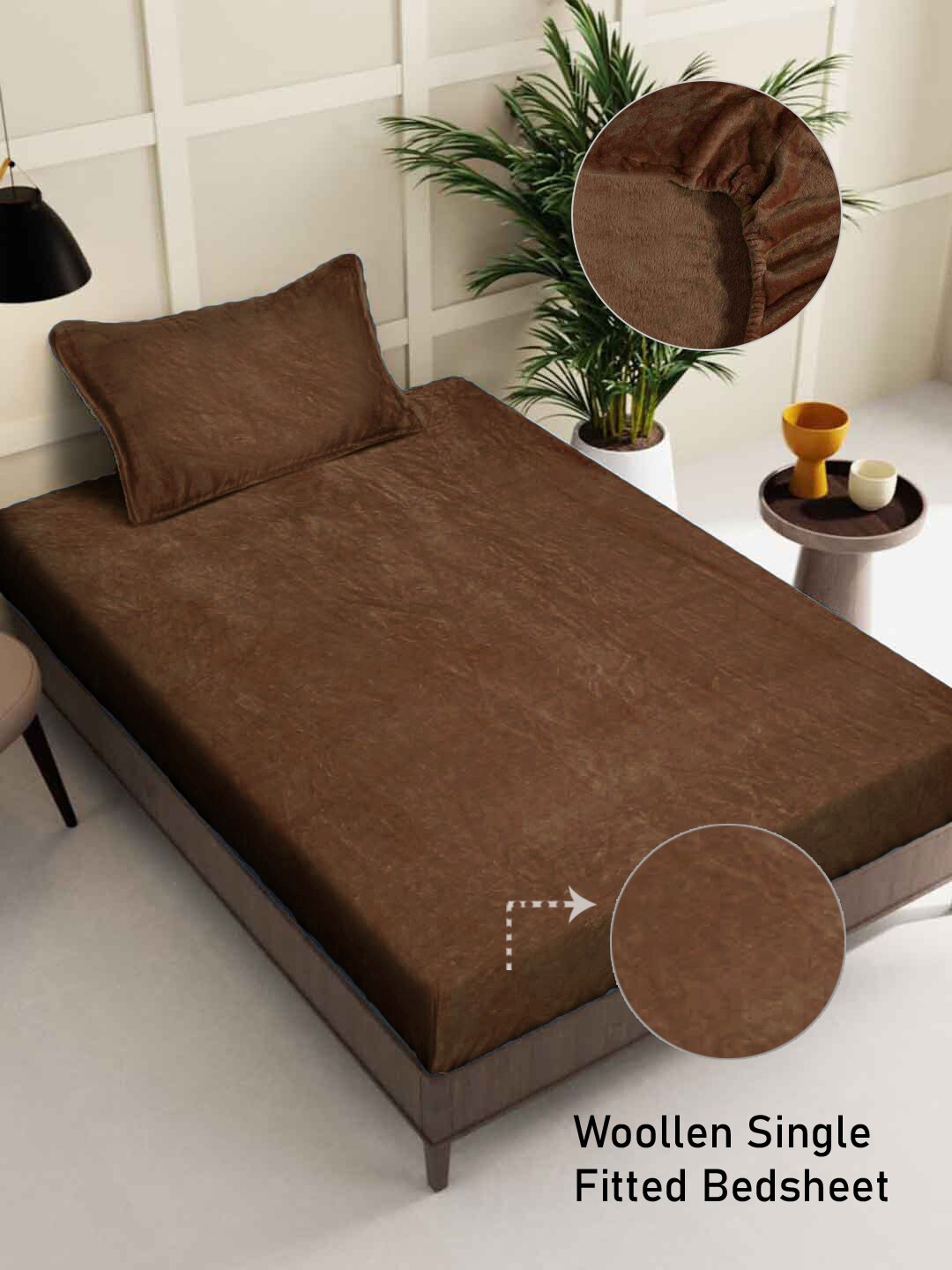 

FABINALIV Brown 300 TC Fitted Single Bedsheet with 1 Pillow Cover