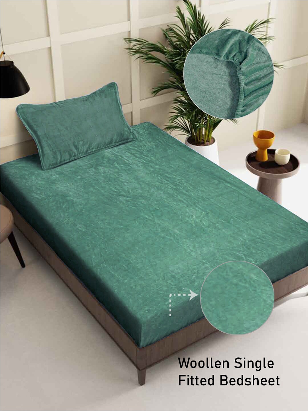 

FABINALIV Green 300 TC Fitted Single Bedsheet with 1 Pillow Cover