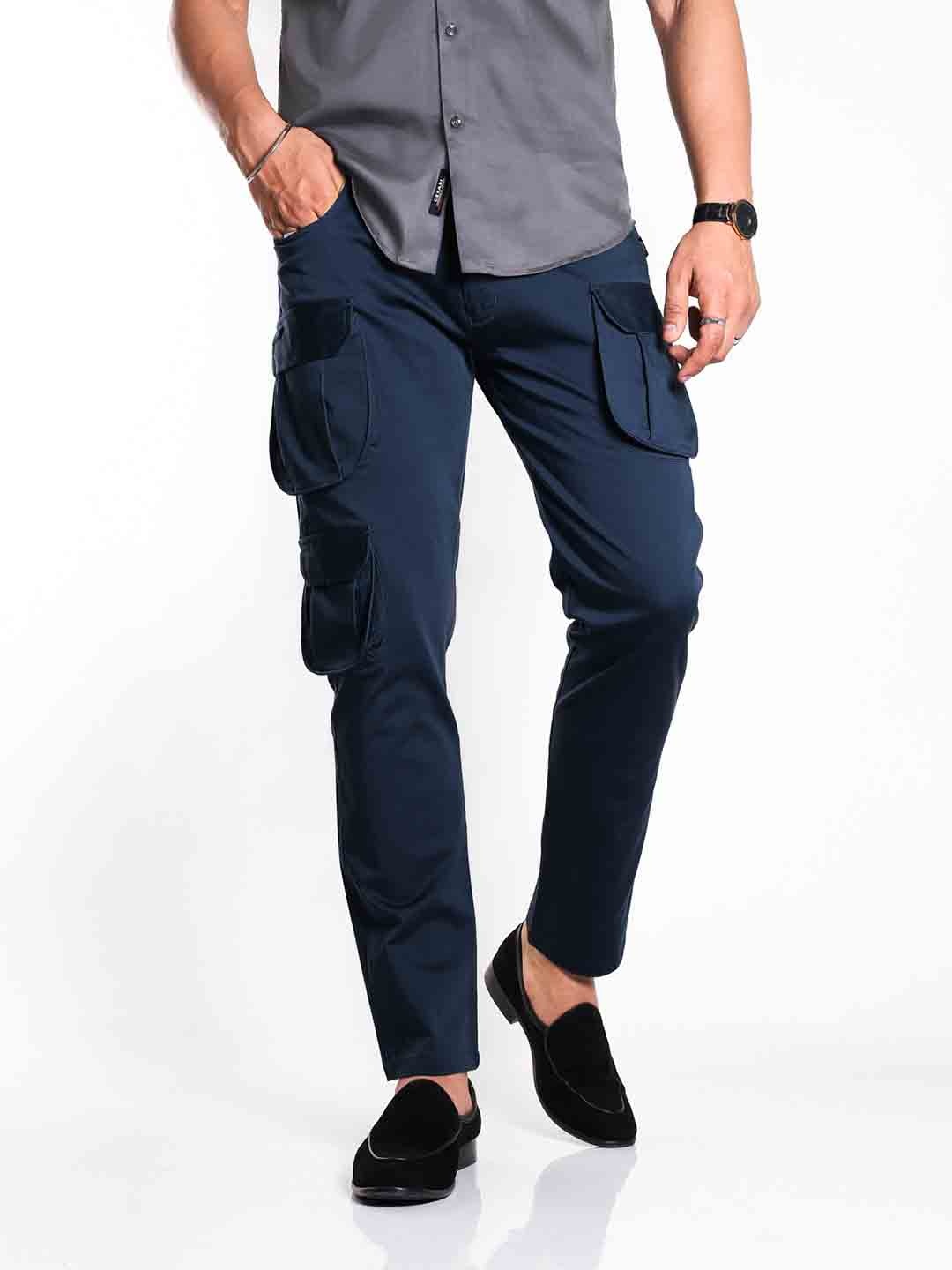 

CESARI LONDON Men Smart Slim Fit Low-Rise Easy Wash Cargos, Blue