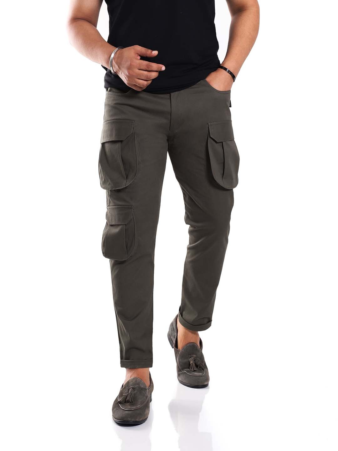 

CESARI LONDON Men Smart Slim Fit Low-Rise Easy Wash Cargos, Olive
