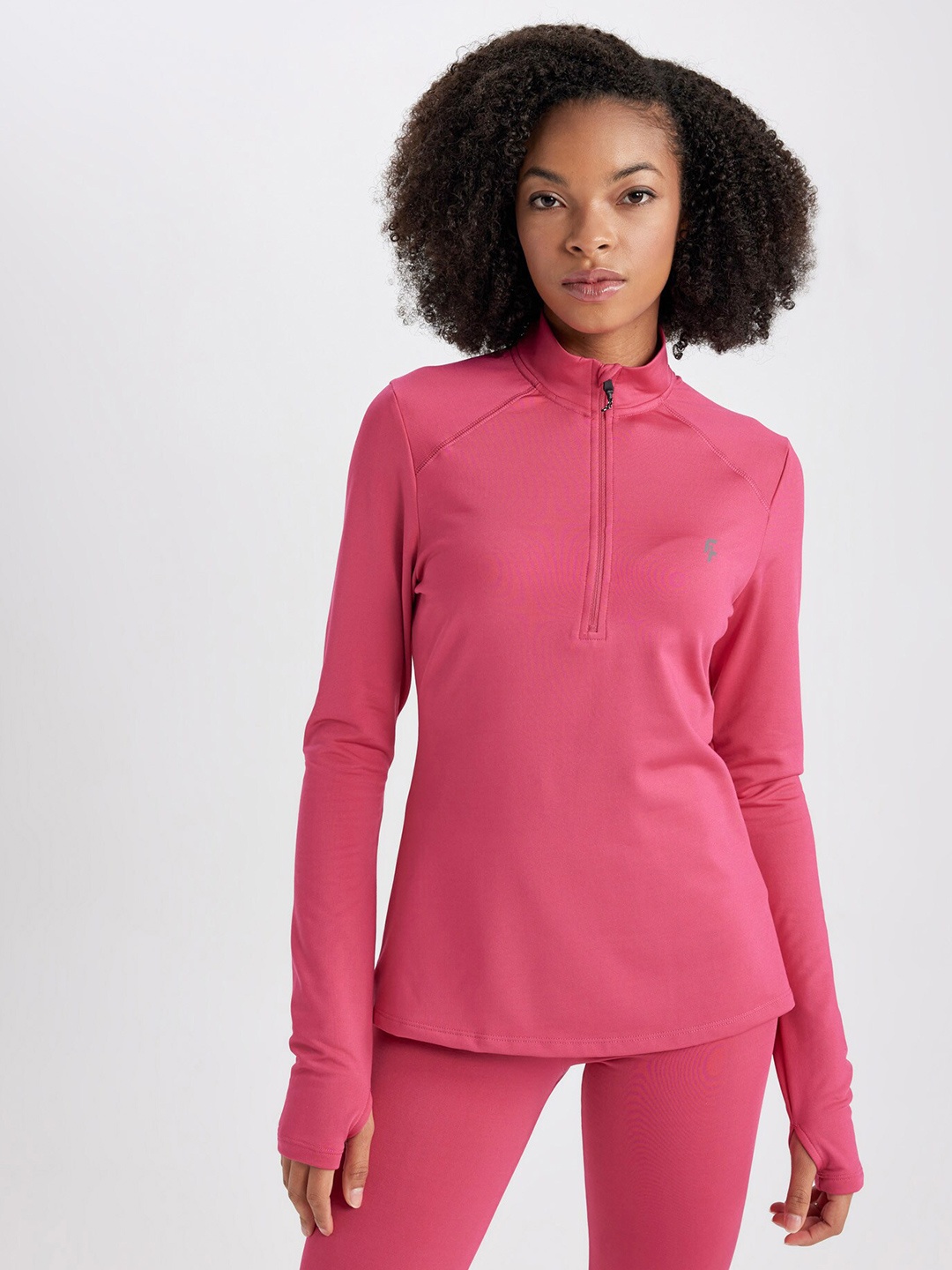 

DeFacto High Neck Pockets Regular FitT-shirt, Pink