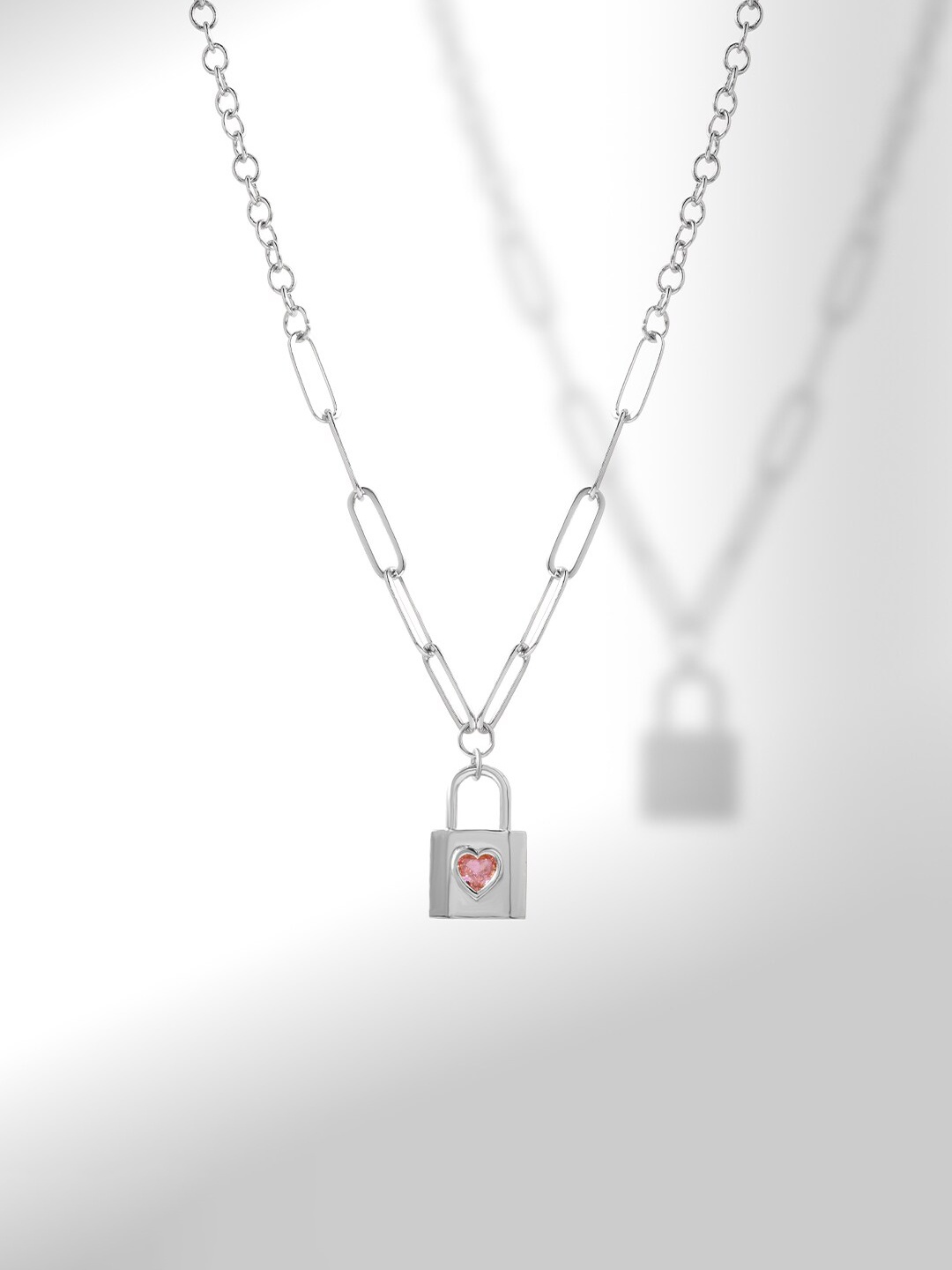

MINUTIAE Silver-Plated Stones Studded Lock Charm Necklace