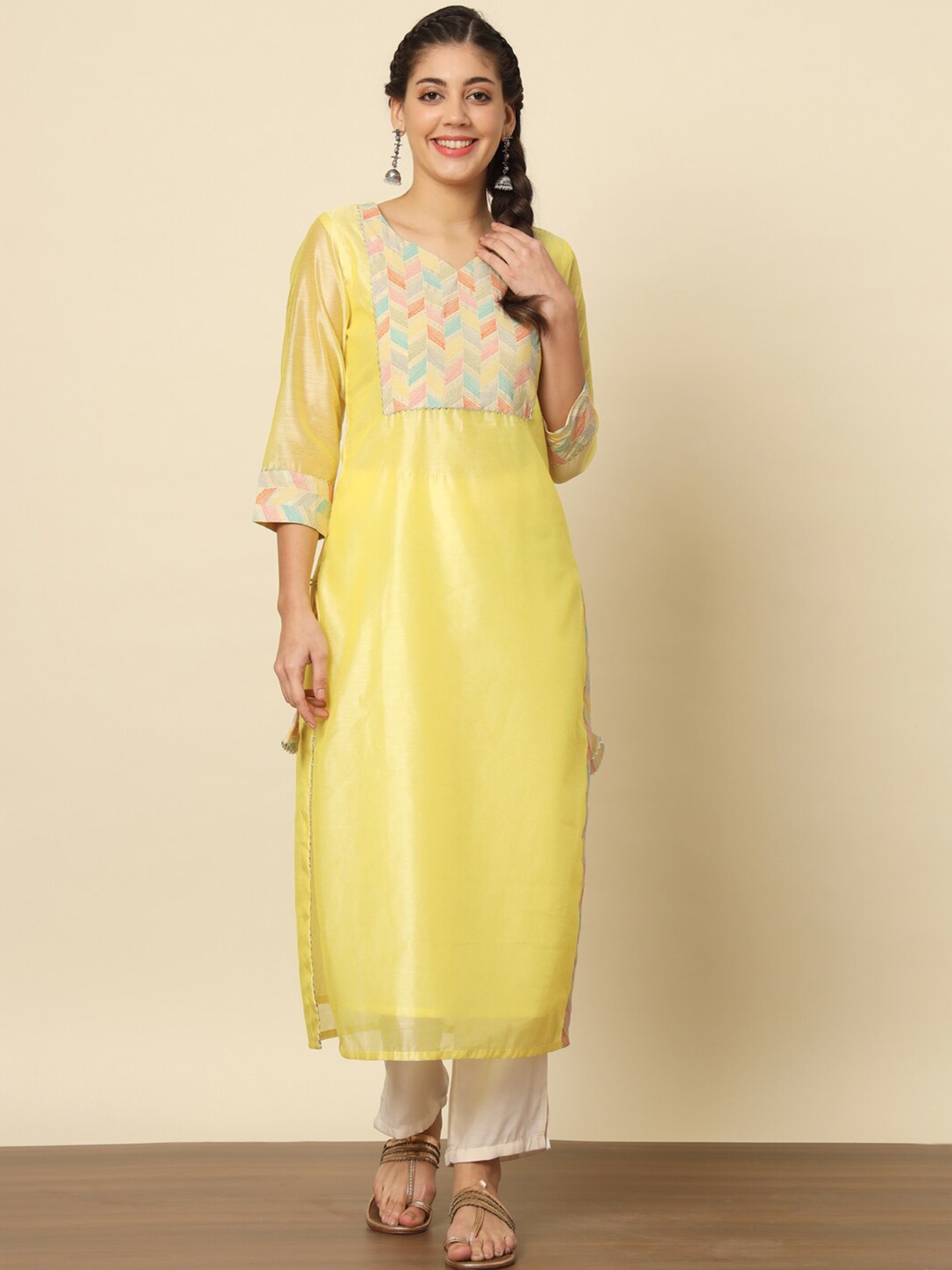 

Meeranshi Abstract Yoke Design Kurta With Trouser, Yellow