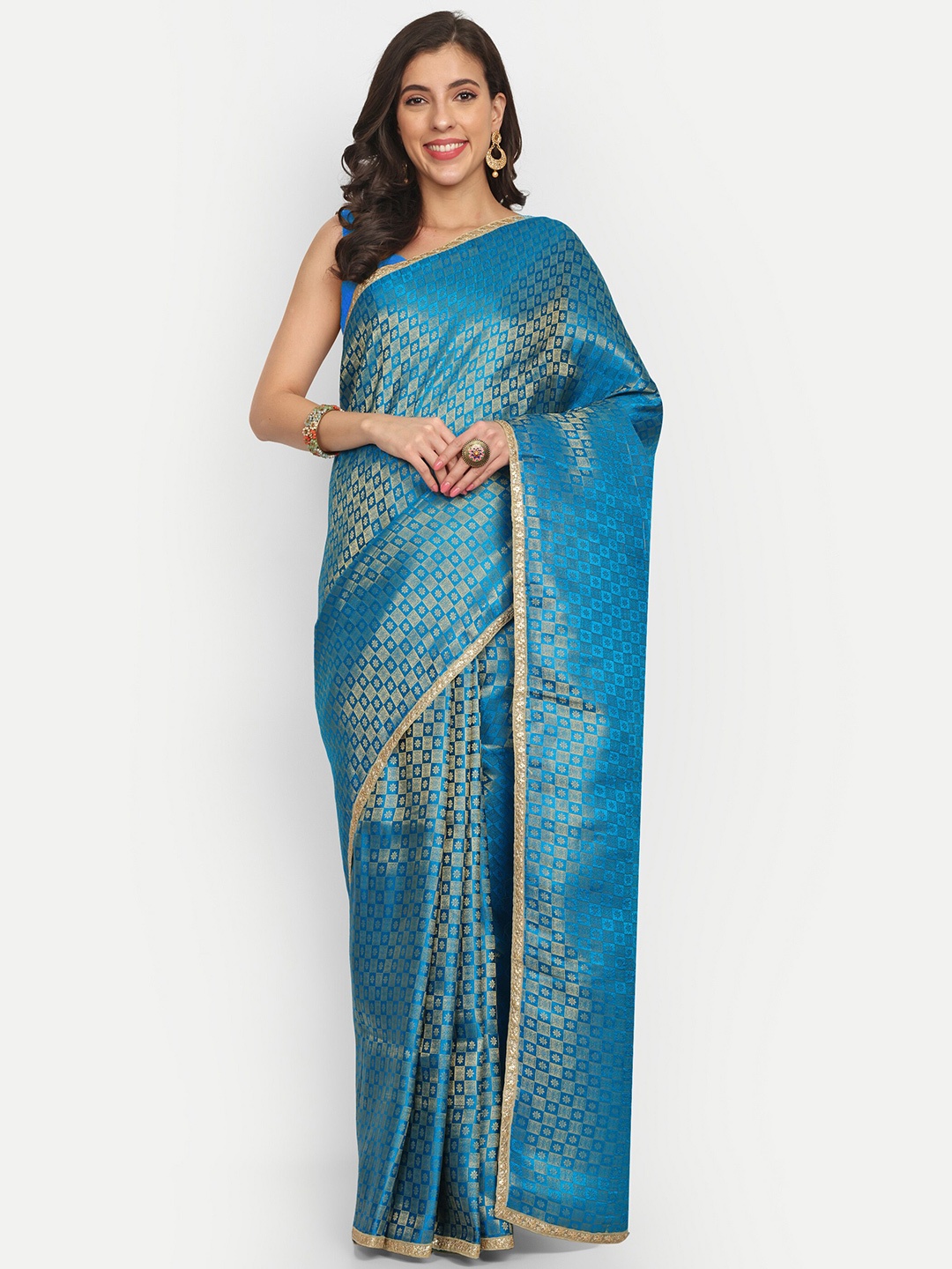 

LTS Label Tripti Saxena Ethnic Motifs Woven Design Embroidered Pure Silk Saree, Blue