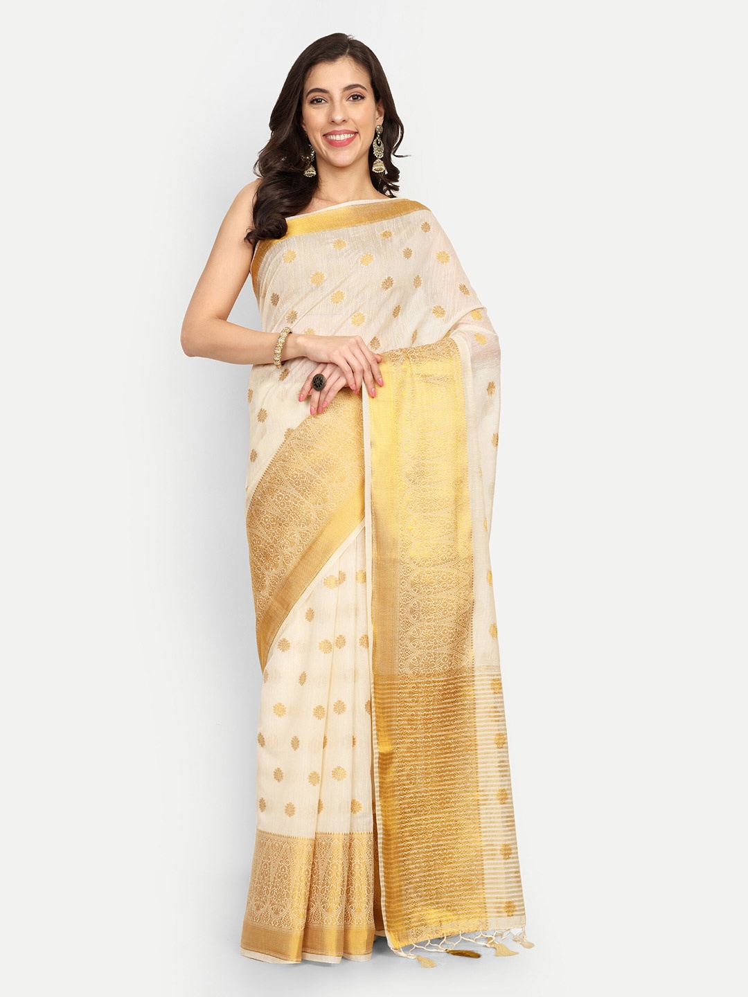 

LTS Label Tripti Saxena Floral Woven Design Zari Georgette Saree, Off white
