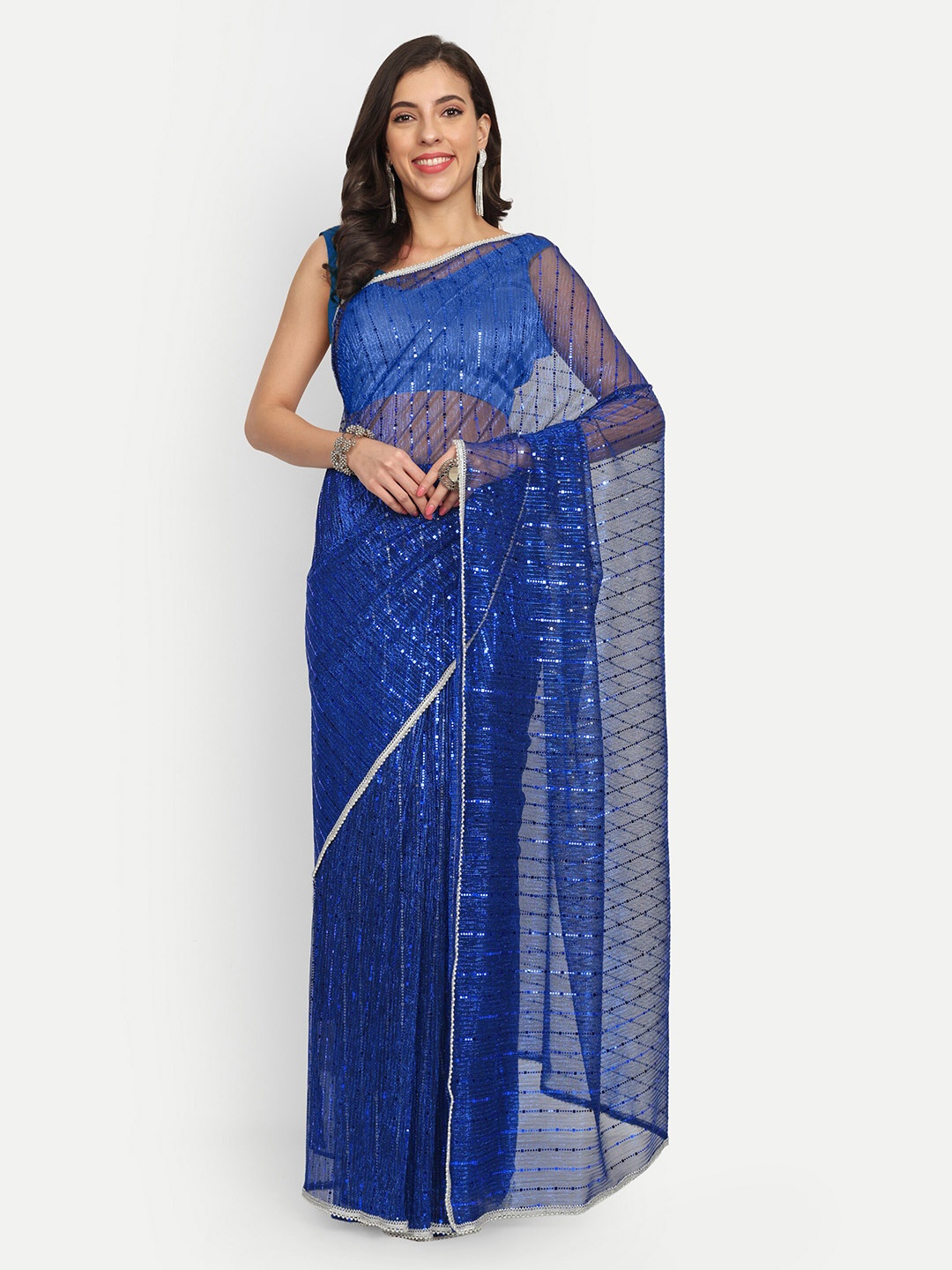 

LTS Label Tripti Saxena Embellished Sequinned Lycra Saree, Blue