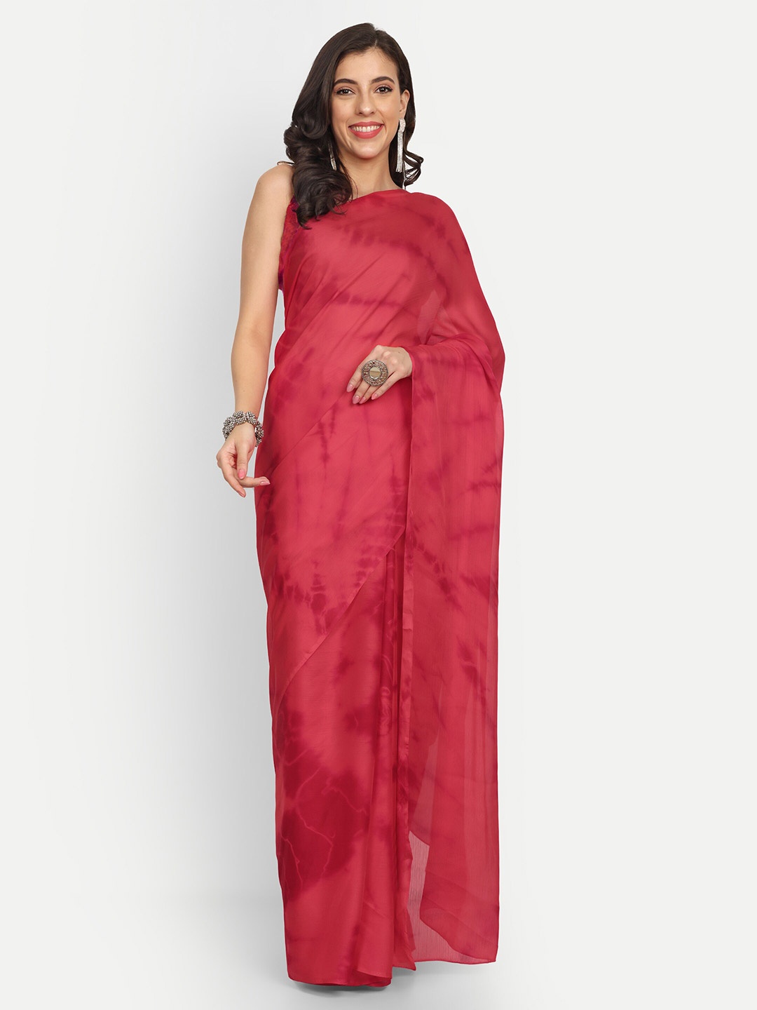 

LTS Label Tripti Saxena Tie and Dye Pure Chiffon Saree, Red
