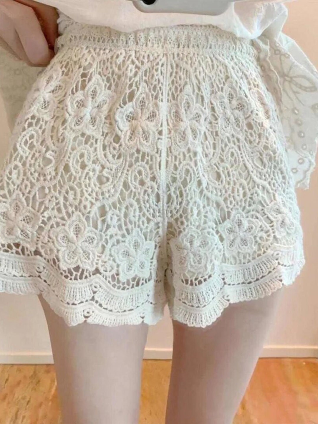 

DressBerry Women White Self Design High-Rise Cotton Shorts