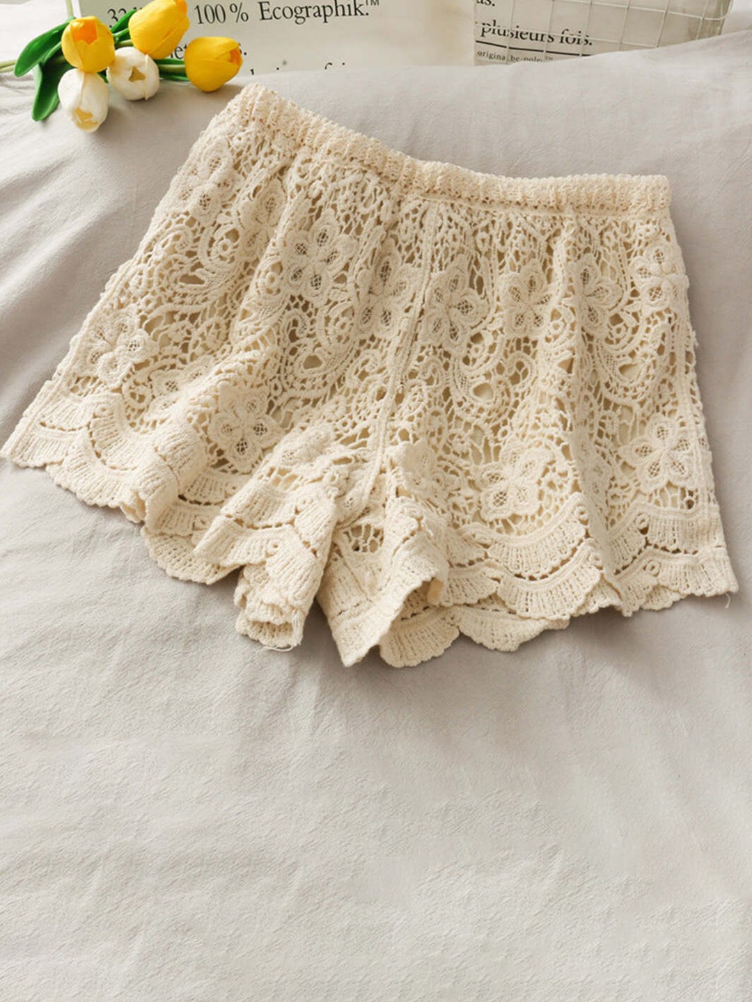 

DressBerry Women Beige Self Design High-Rise Cotton Shorts