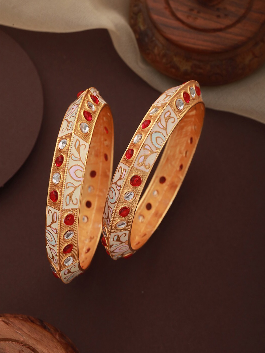 

Jazz and Sizzle Set Of 2 Gold-Plated Kundan-Studded Meenakari Bangles