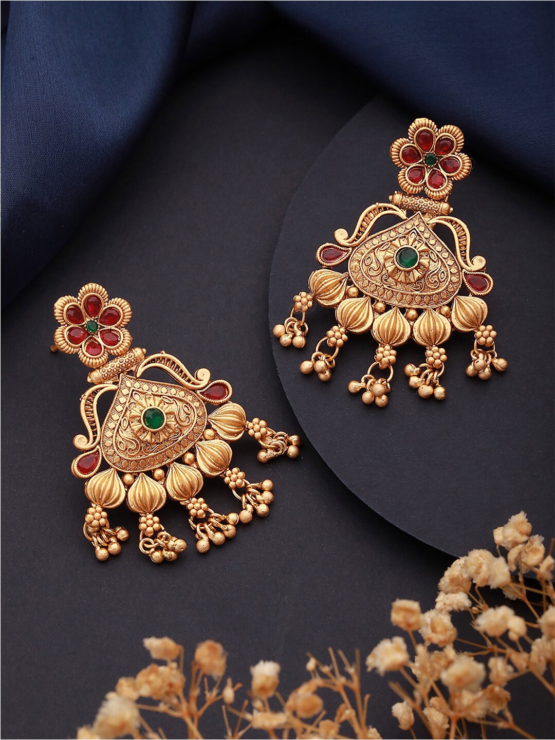 

Jazz and Sizzle Gold Plated Stone Studded & Beaded Contemporary Chandbalis