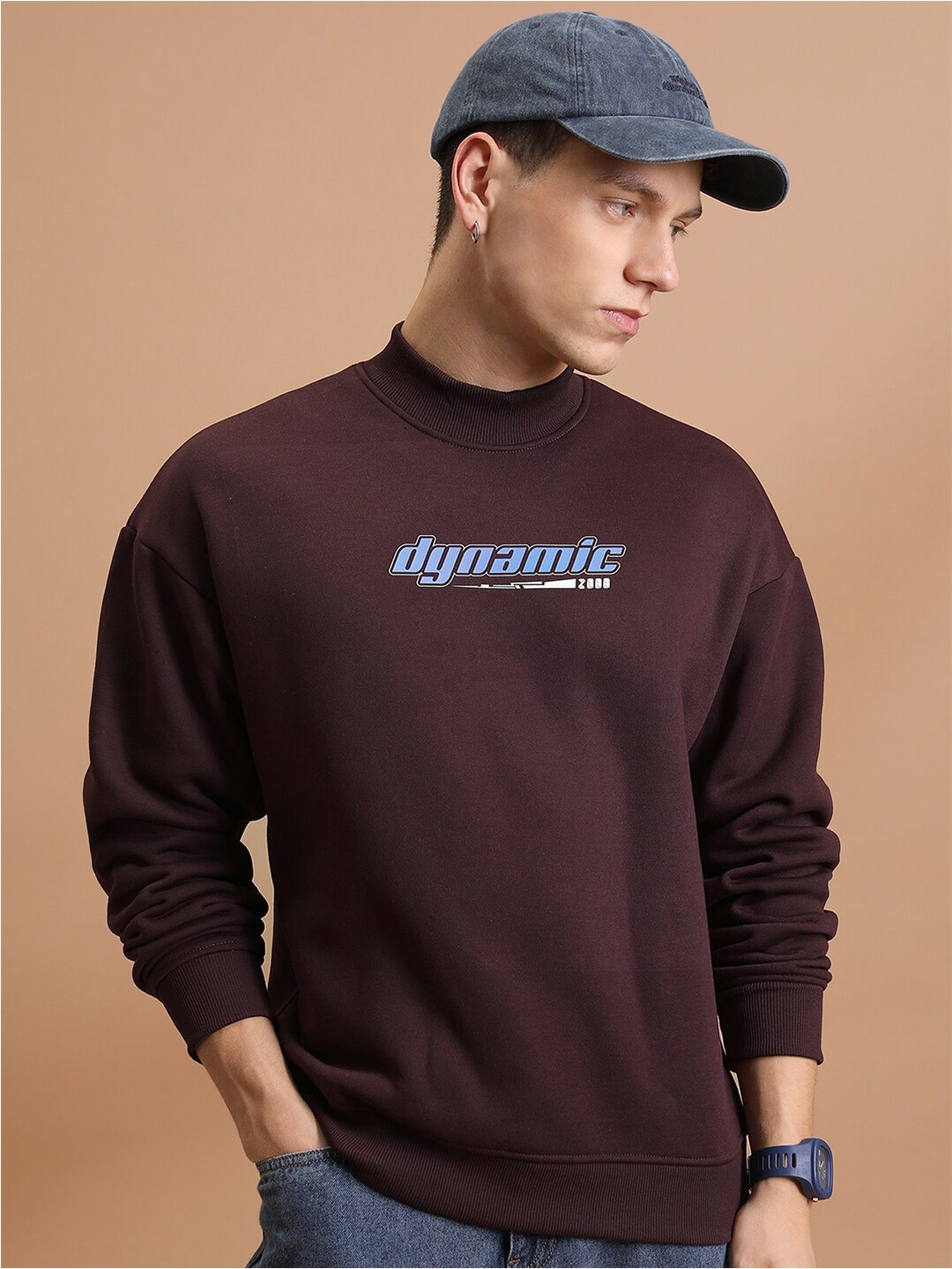 

HIGHLANDER Relaxed Fit Drop Shoulder Round Neck Sweatshirt, Burgundy