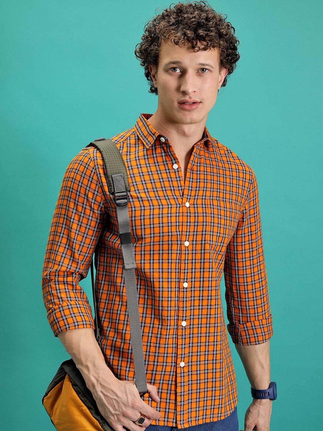 

Highlander Men Regular Collar Full Sleeve Checked Shirt, Rust