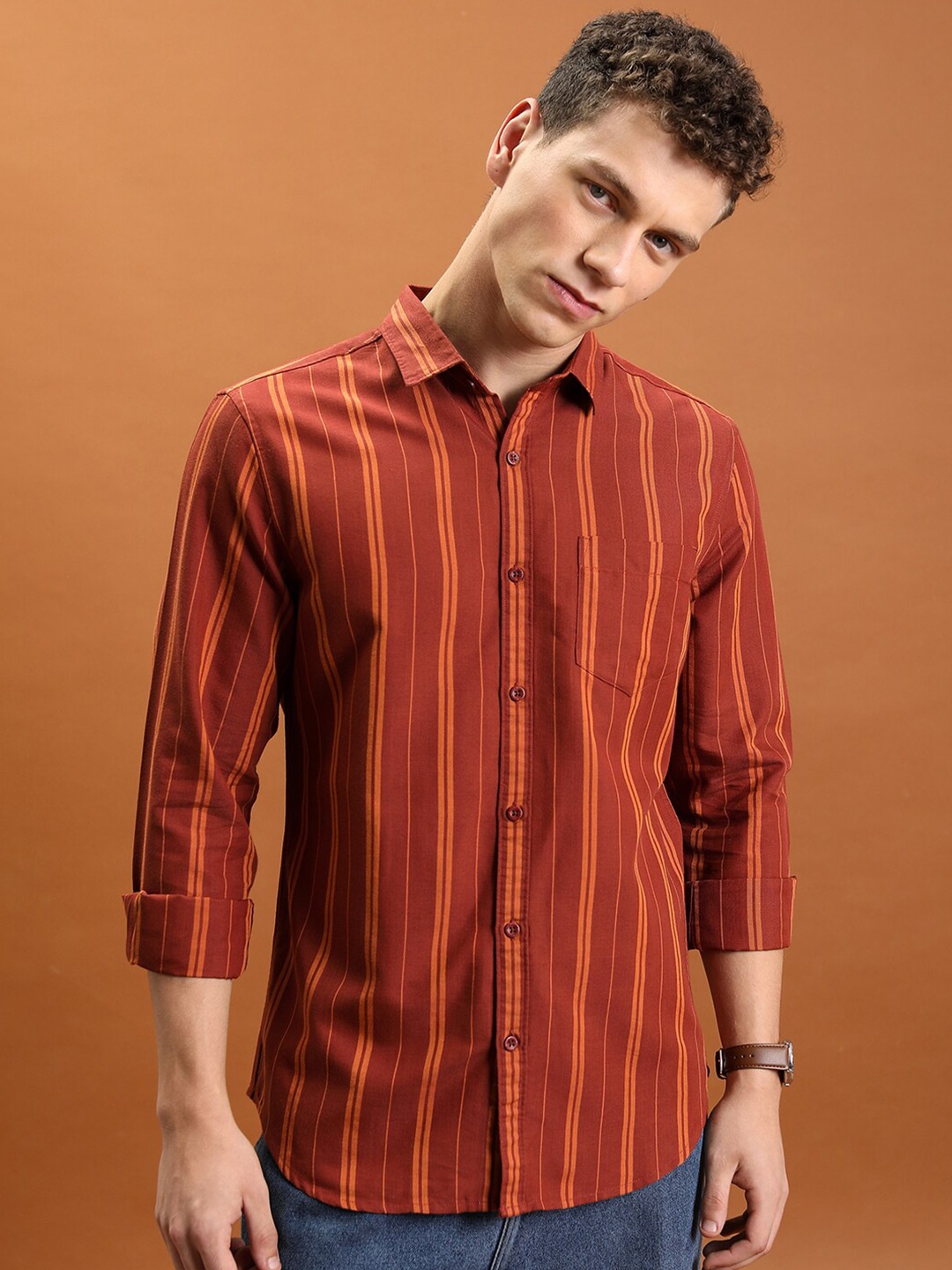 

Highlander Men Slim Fit Casual Shirt, Rust