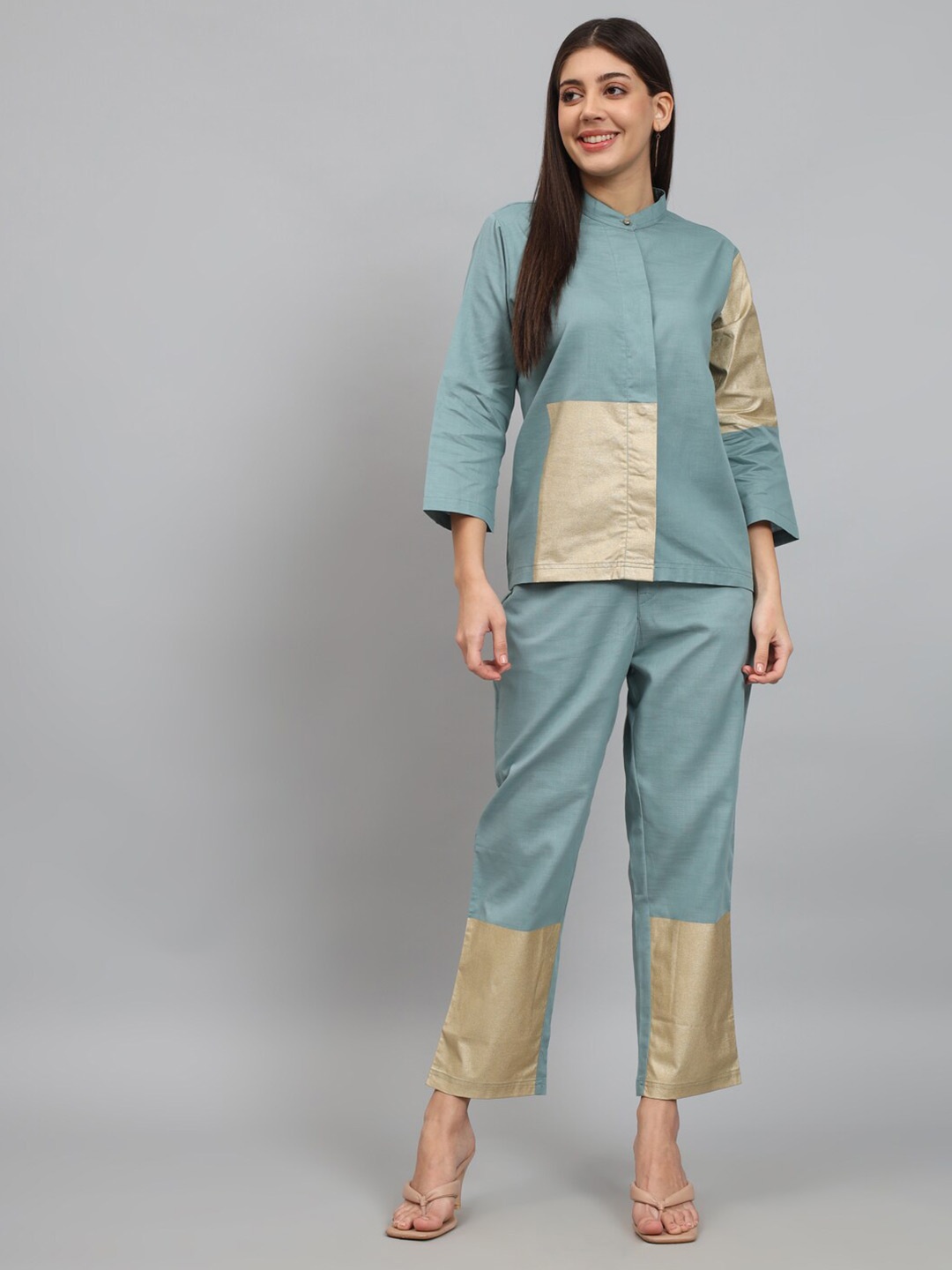 

NEWD Colourblocked Shirt With Trousers, Turquoise blue