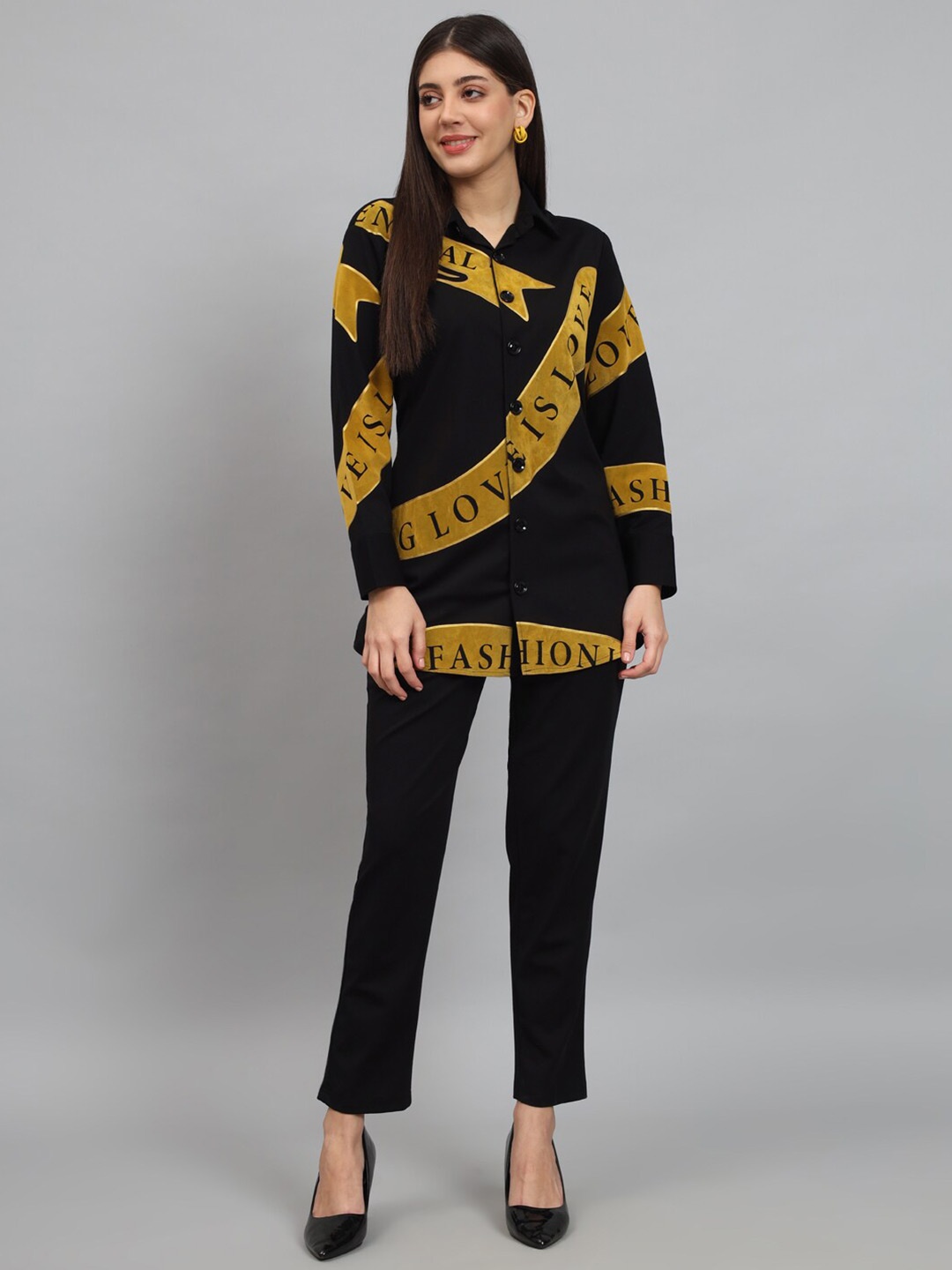 

NEWD Printed Shirt Collar Shirt With Trousers, Black