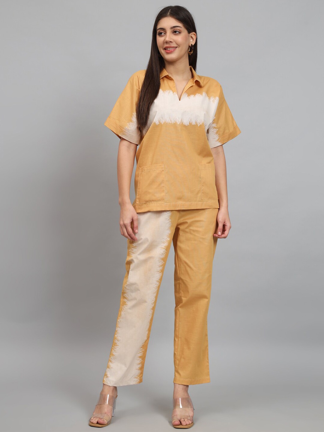

NEWD Printed Shirt with Mid-Rise Trouser, Mustard