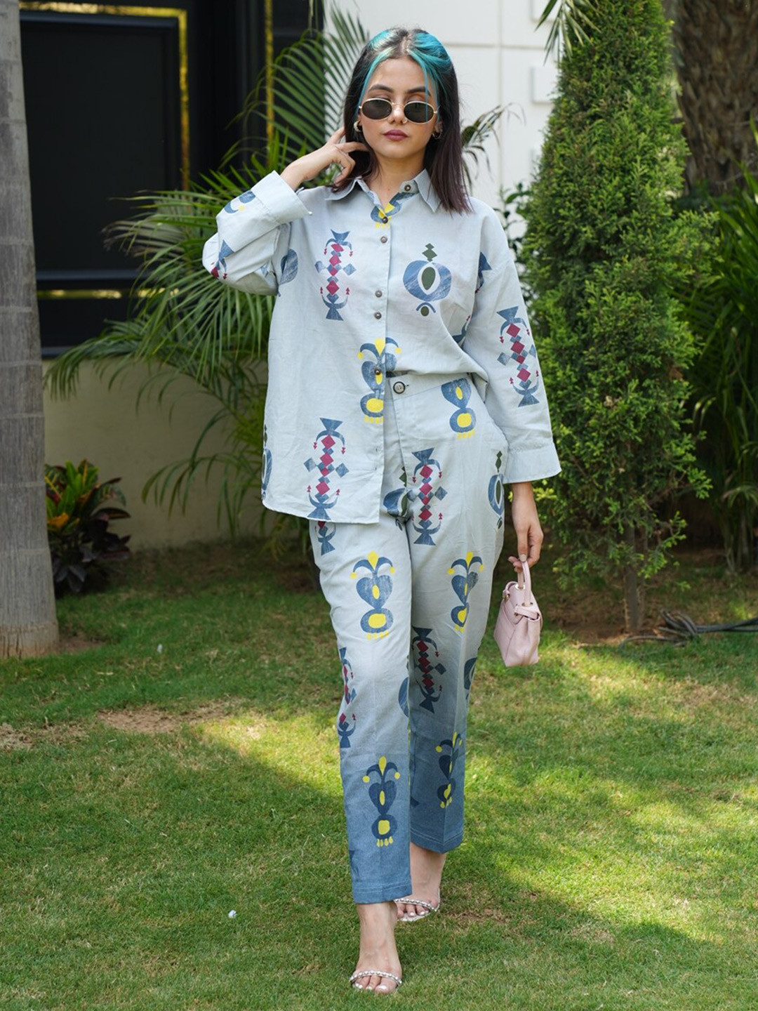 

NEWD Ethnic Motif Printed Shirt With Trousers, Blue