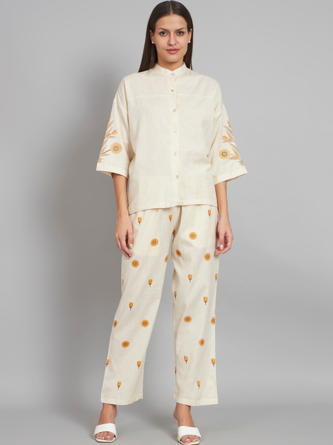 

NEWD Floral Printed Shirt With Trousers, Cream