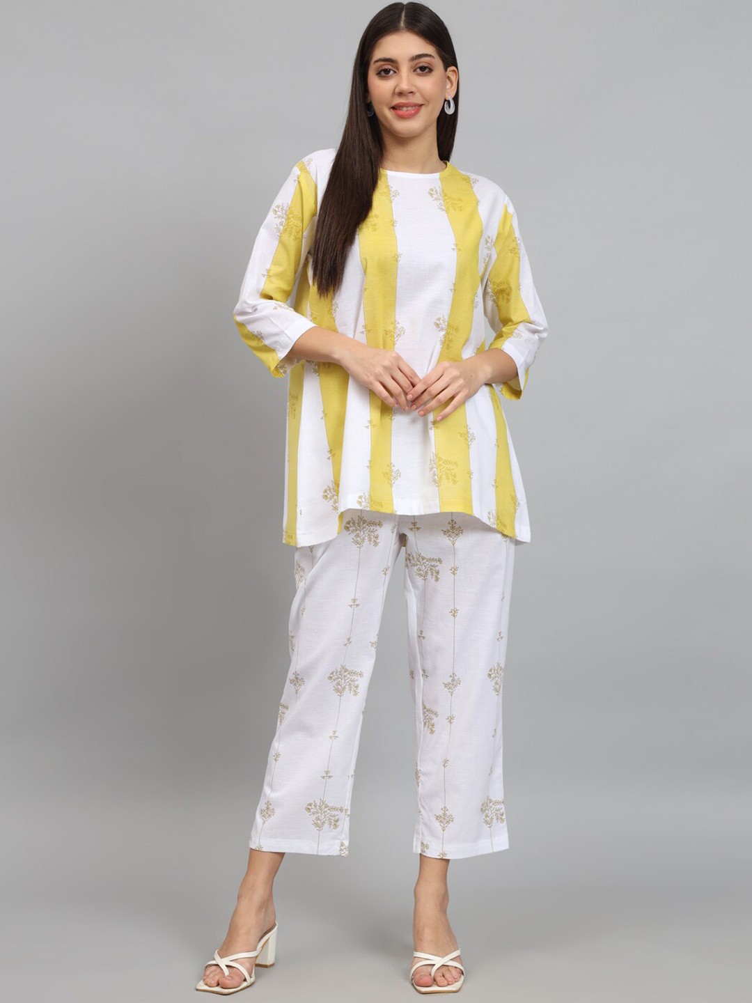 

NEWD Striped Round Neck Tunic With Trouser, White