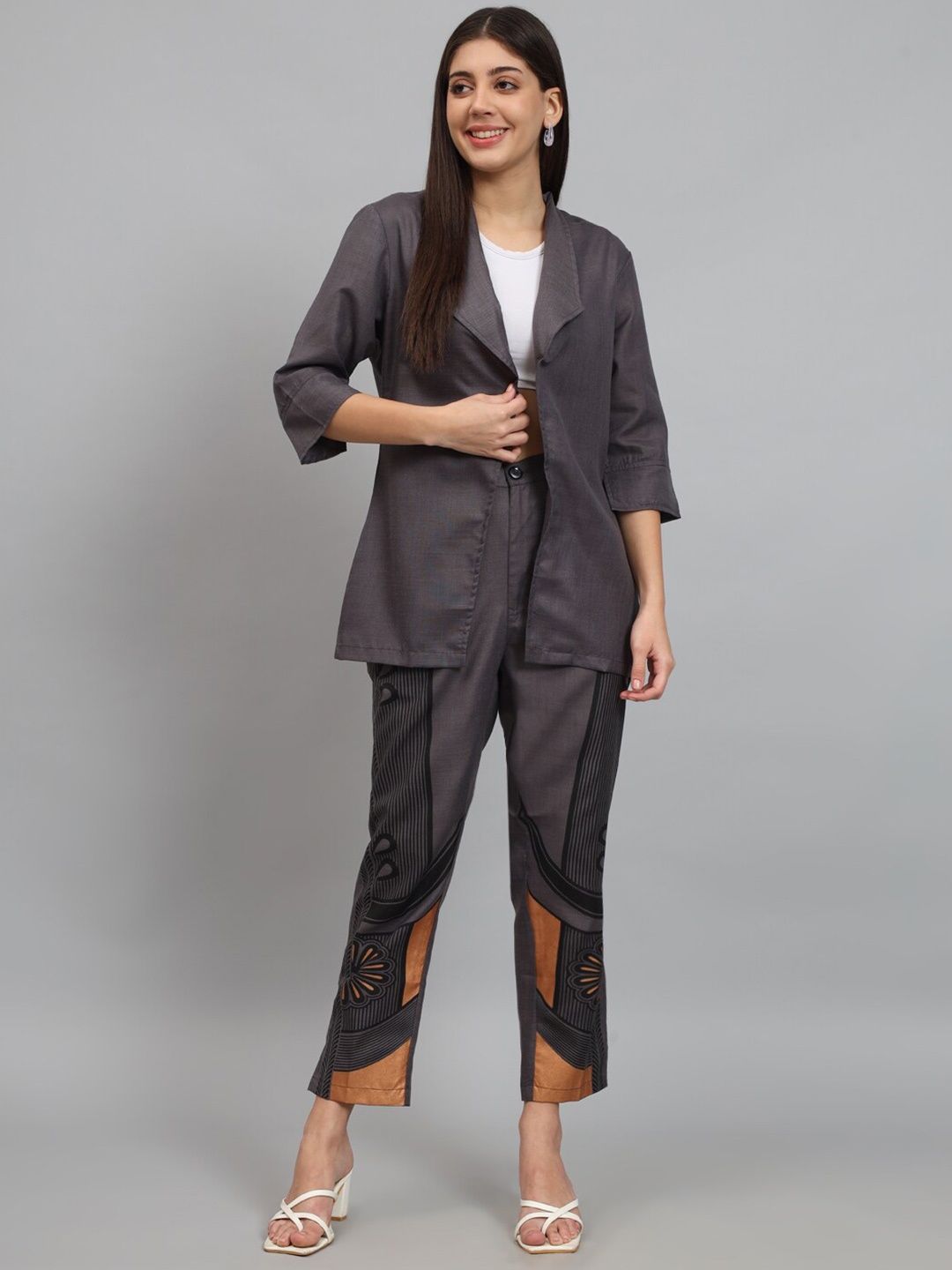 

NEWD Self Design Shawl Collar Blazer With Trouser Co-Ords, Charcoal