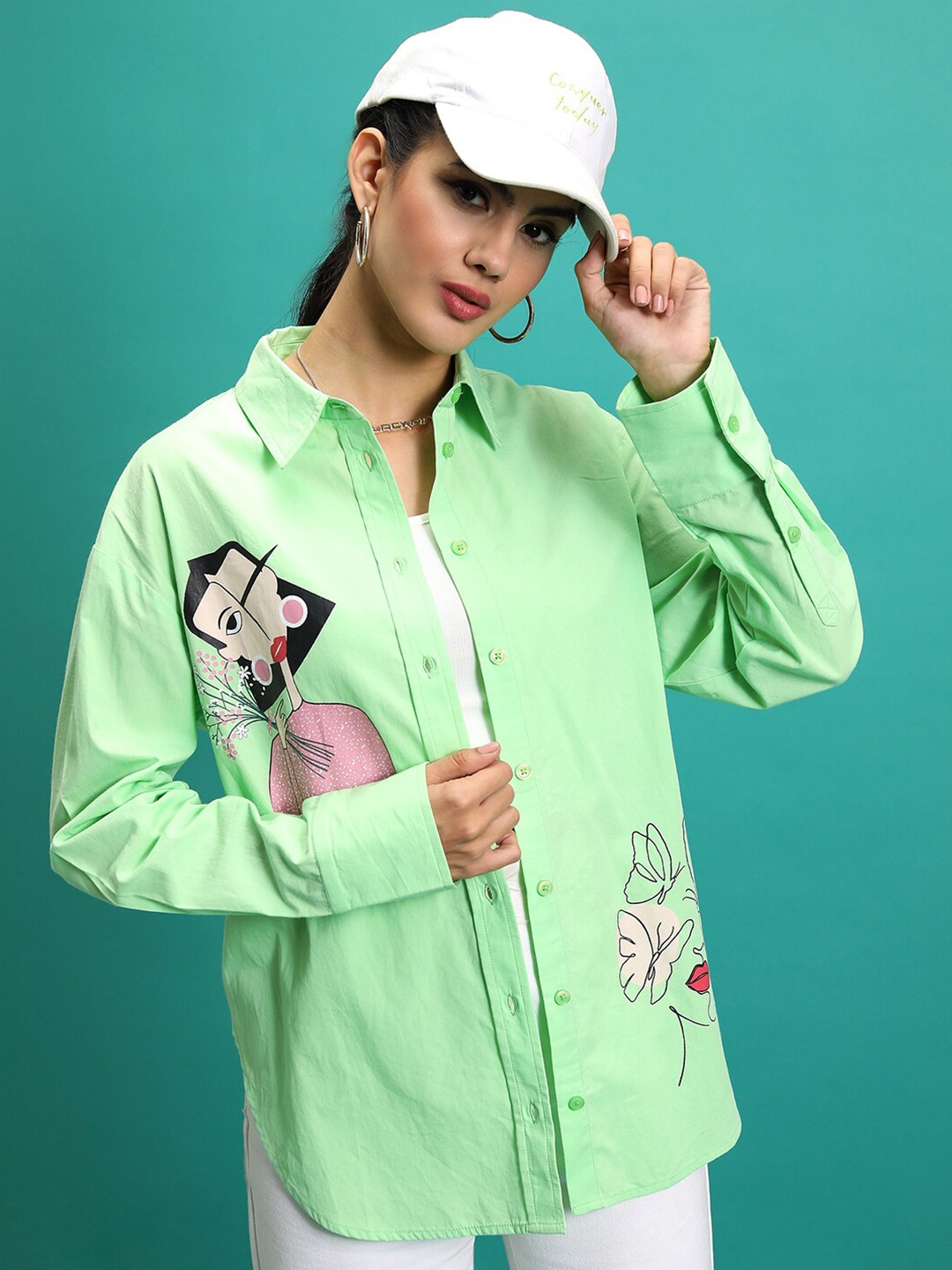 

Tokyo Talkies Women Solid Oversized Shirt, Green