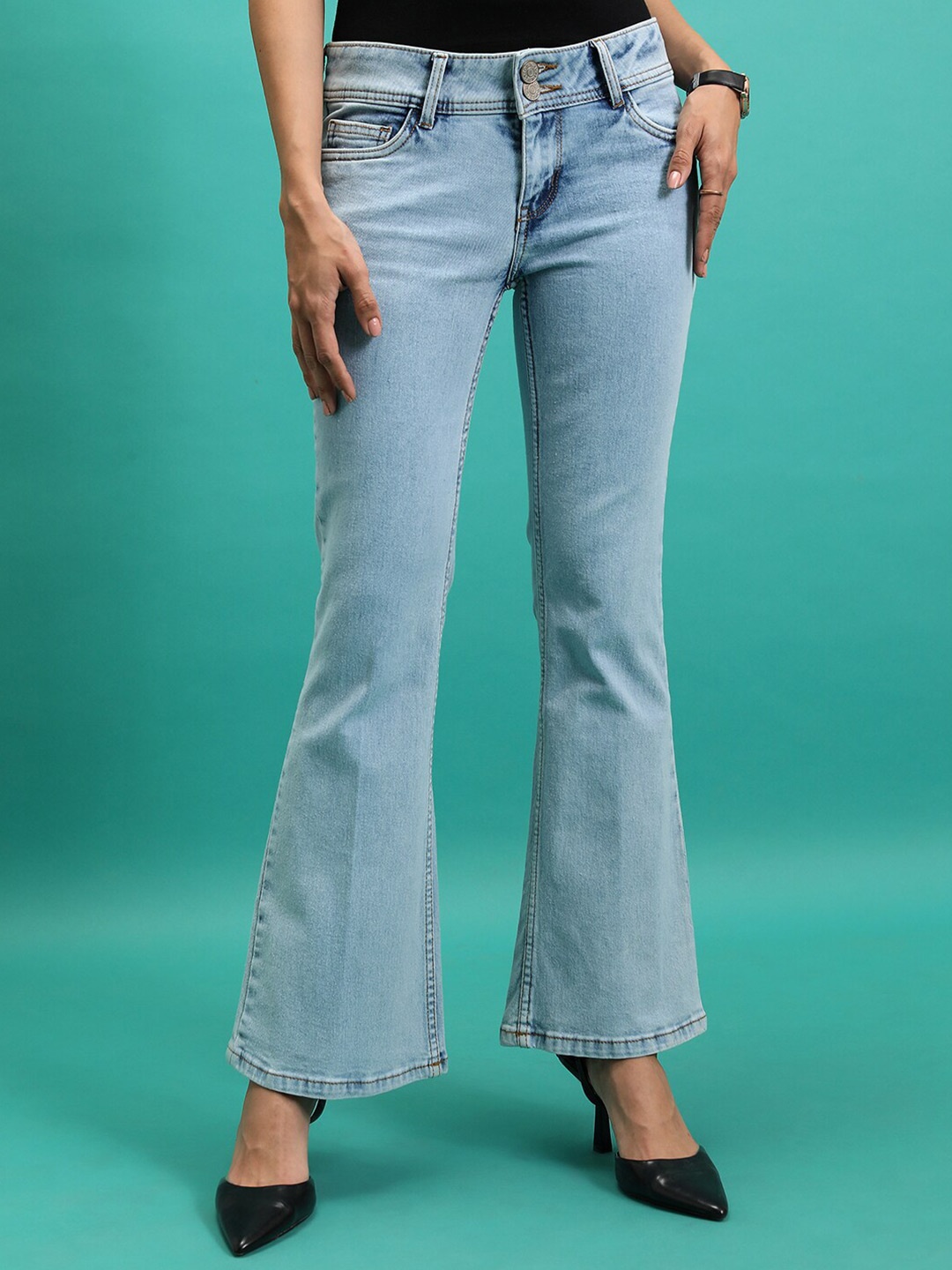 

Tokyo Talkies Women Bootcut Clean Look No Fade Stretchable Jeans, Blue