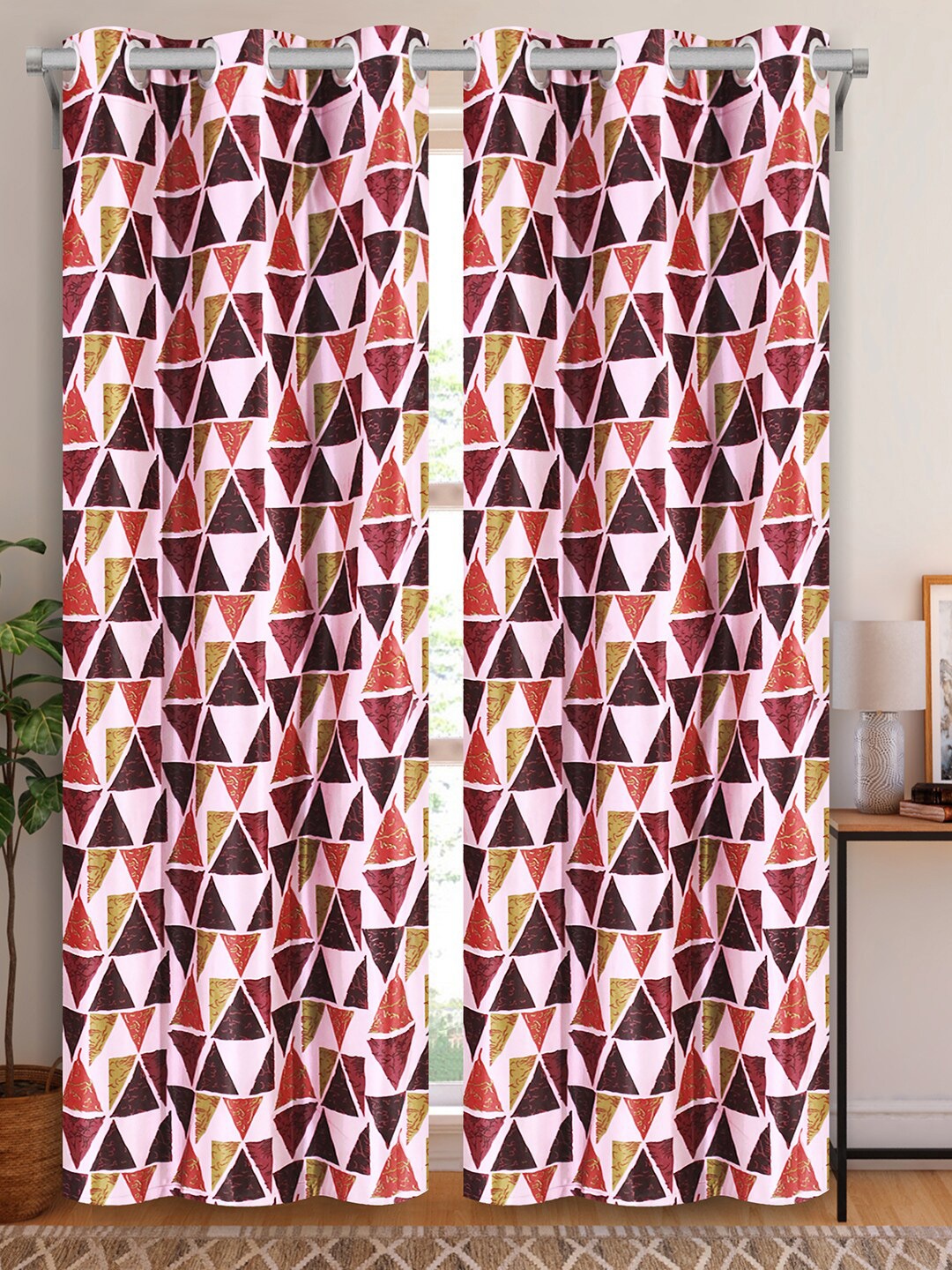 

Aura Pink & Brown 2 Pieces Geometric Door Curtain