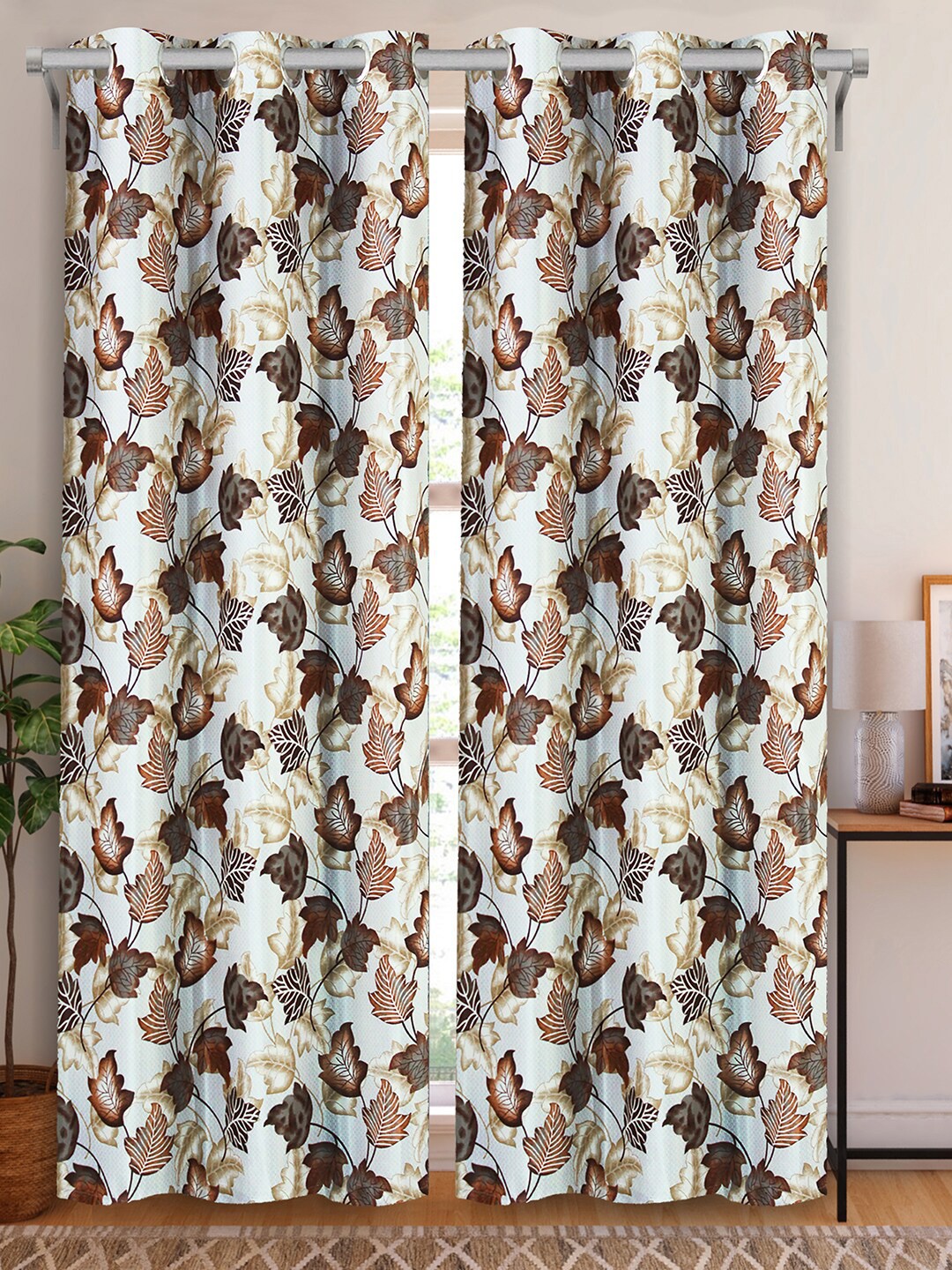 

Aura Brown & White 2 Pieces Floral Door Curtain