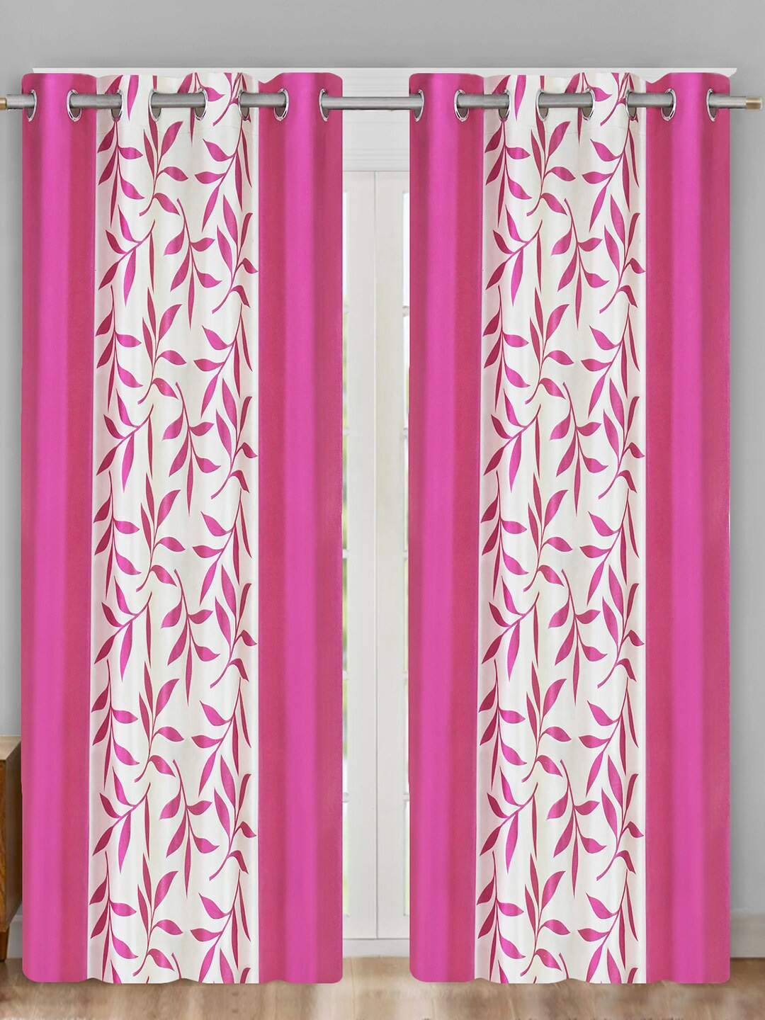 

Aura Pink & White 2 Pieces Floral Door Curtain