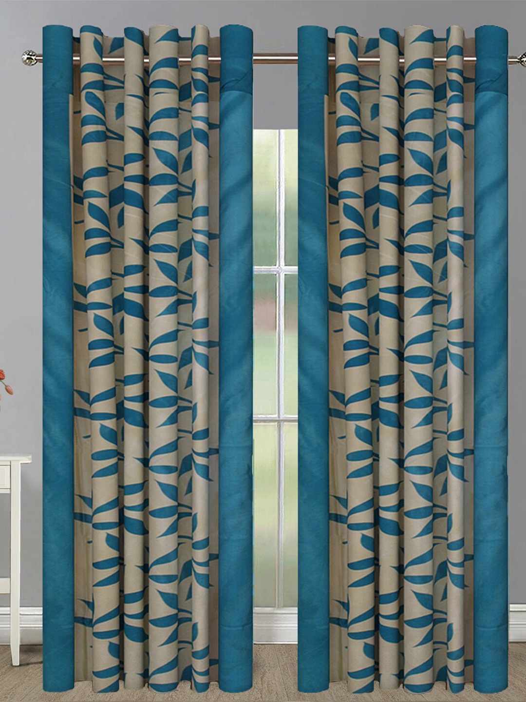 

Aura Blue & Beige 2Pcs Floral Door Curtain