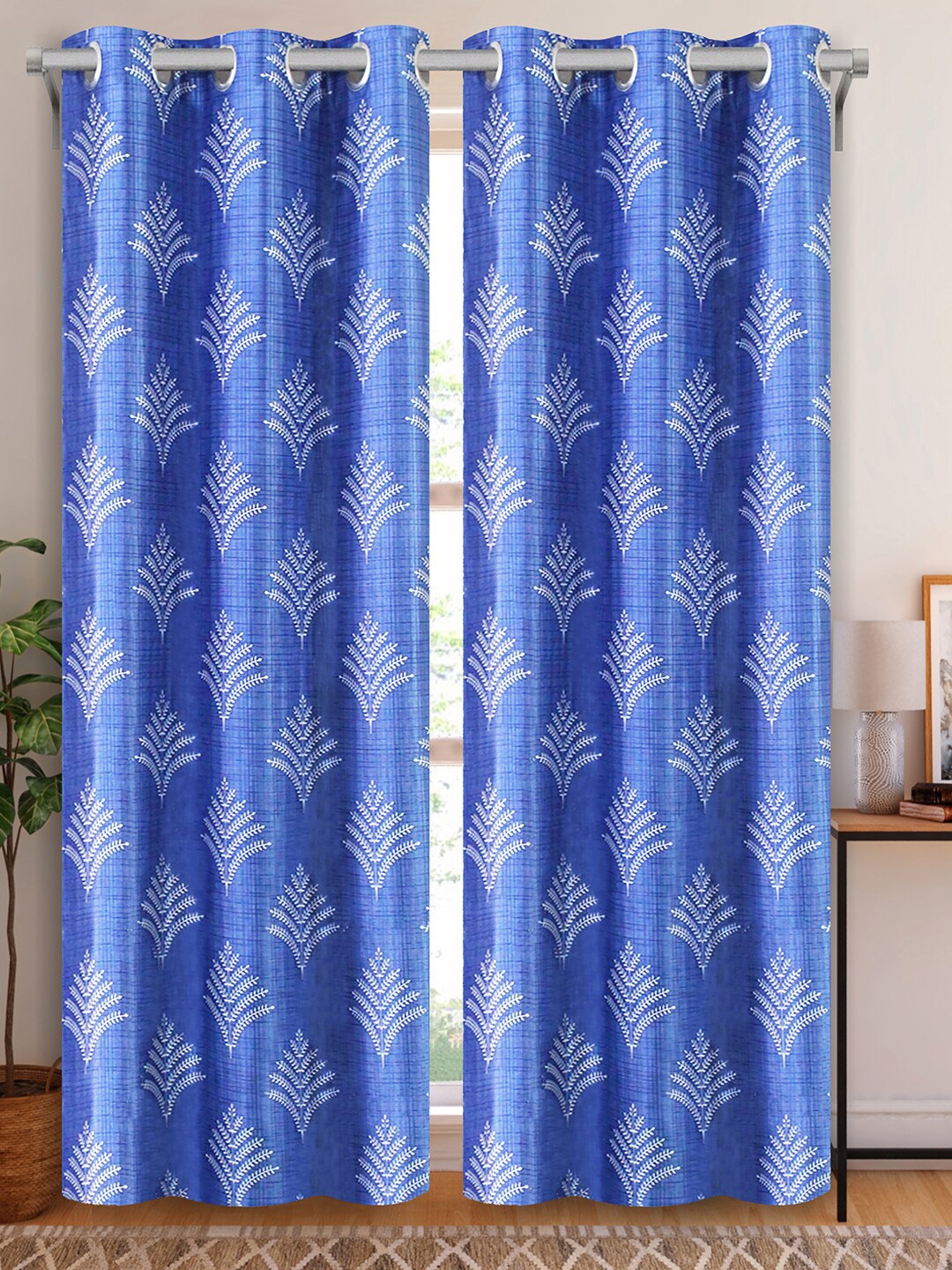 

Aura Blue & White 2Pcs Floral Door Curtain