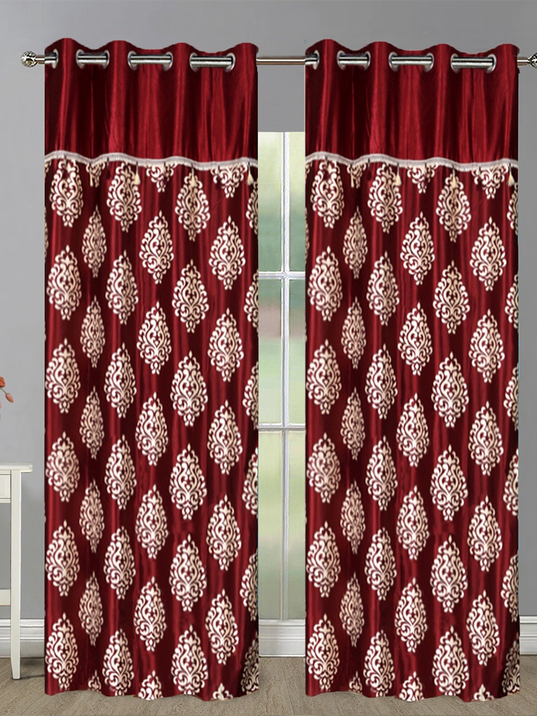 

Aura Maroon & Cream 2Pcs Ethnic Motifs Room Darkening Door Curtain