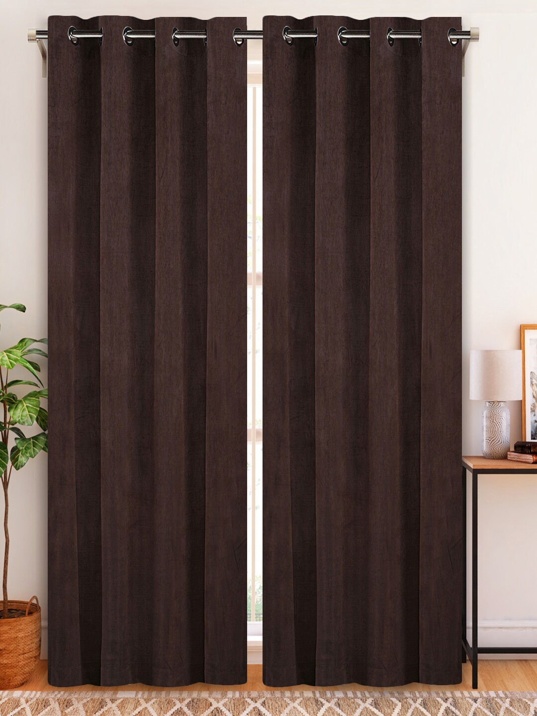 

Aura Brown 2Pcs Room Darkening Door Curtain