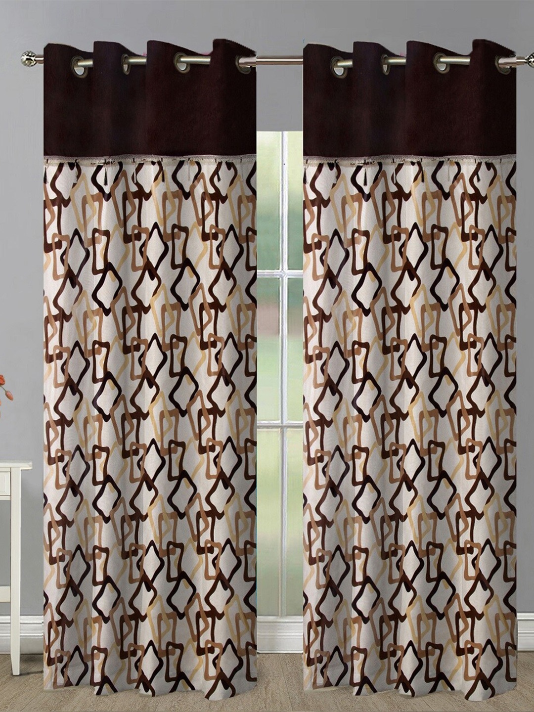 

Aura Brown & Cream 2Pcs Geometric Room Darkening Door Curtain