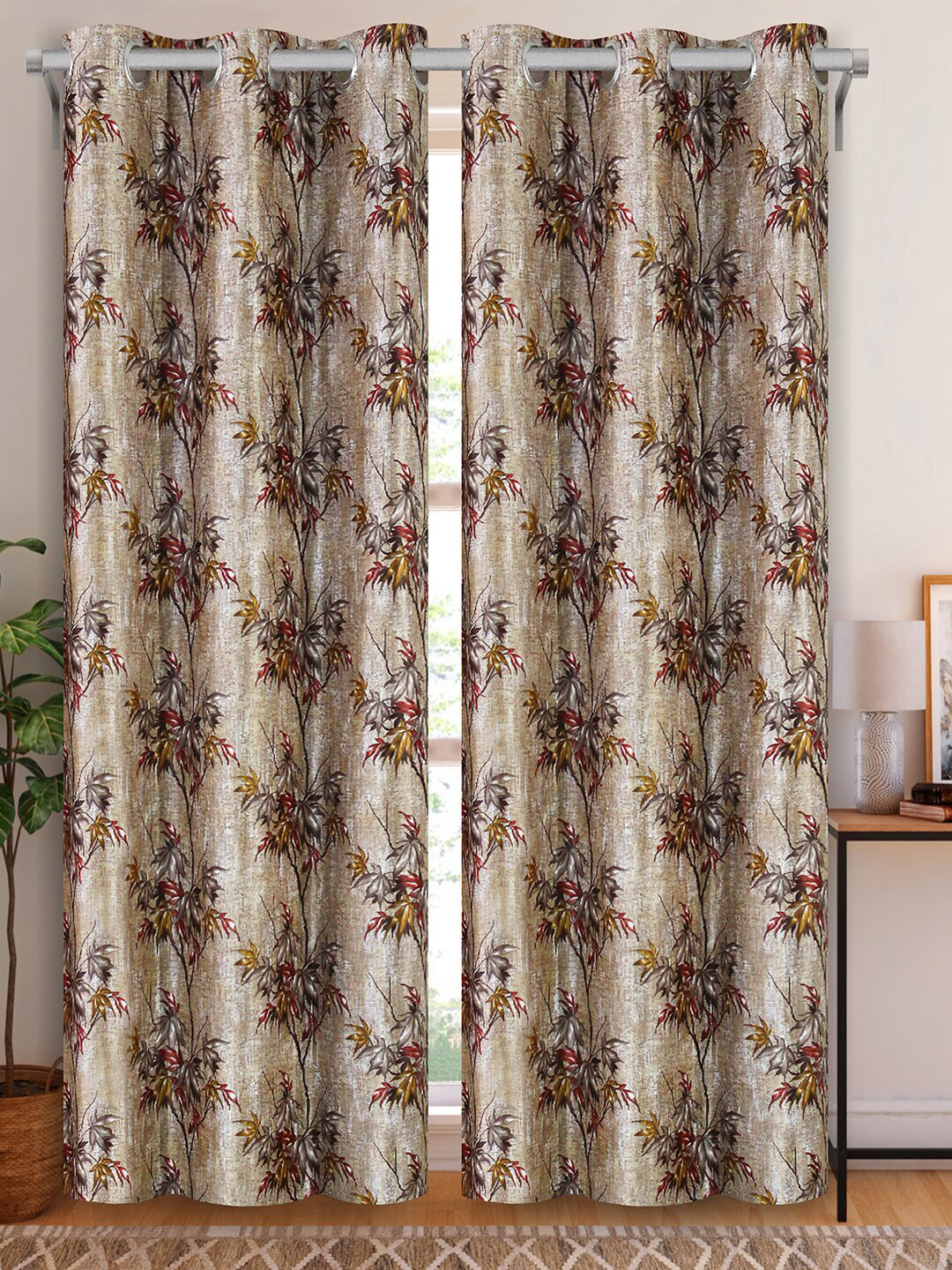

Aura Brown & Red 2 Pieces Floral Printed Door Curtain
