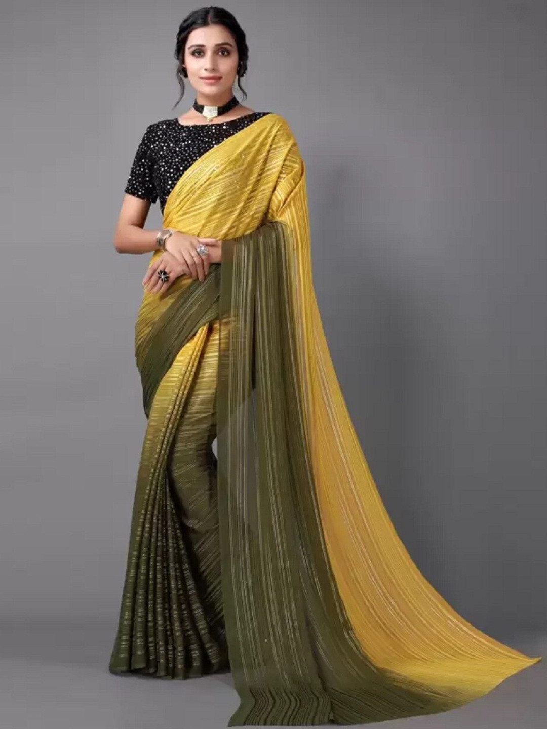 

APNISHA Ombre Pure Georgette Leheriya Saree, Green