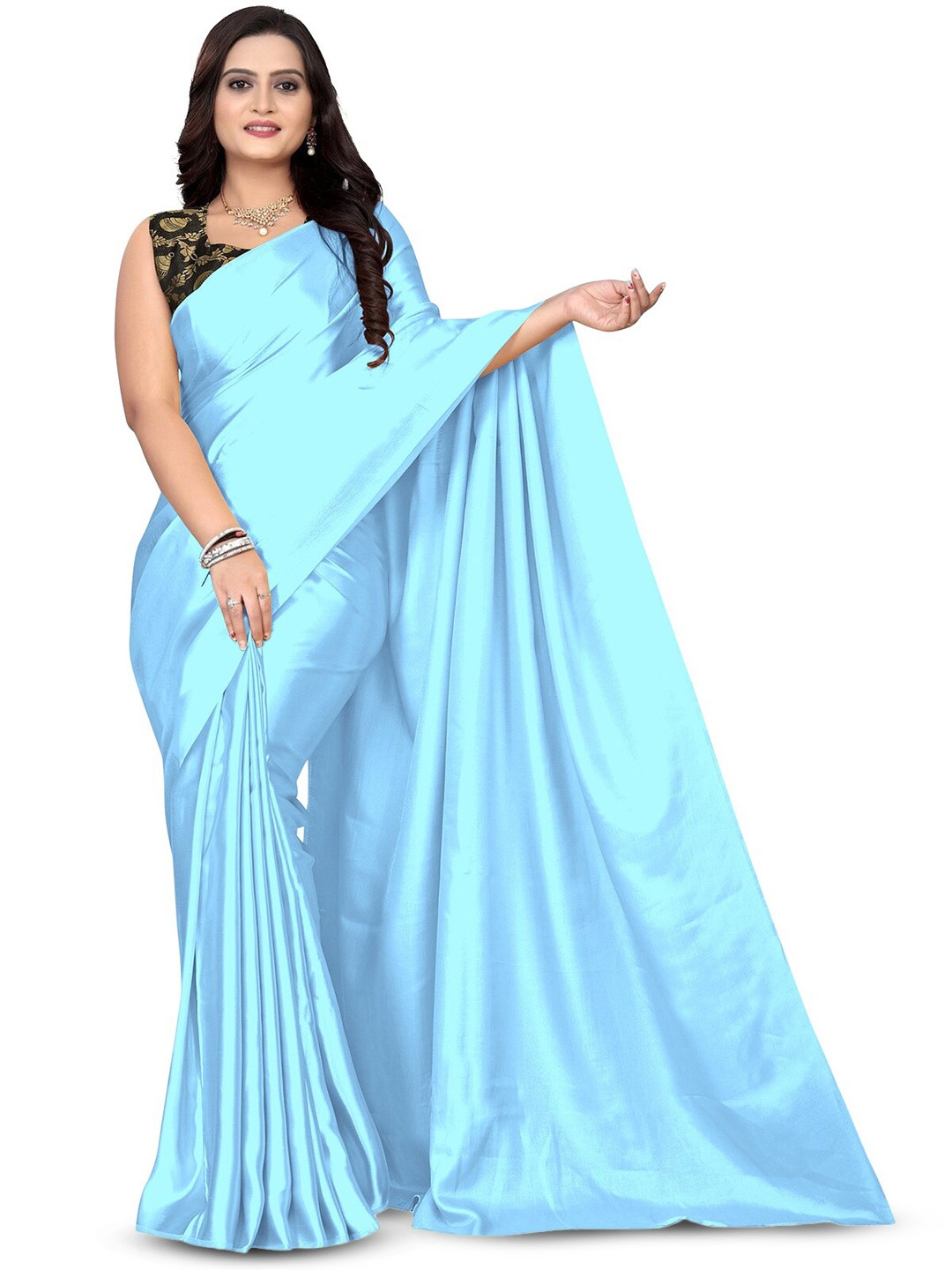 

APNISHA Woven Design Satin Saree, Turquoise blue