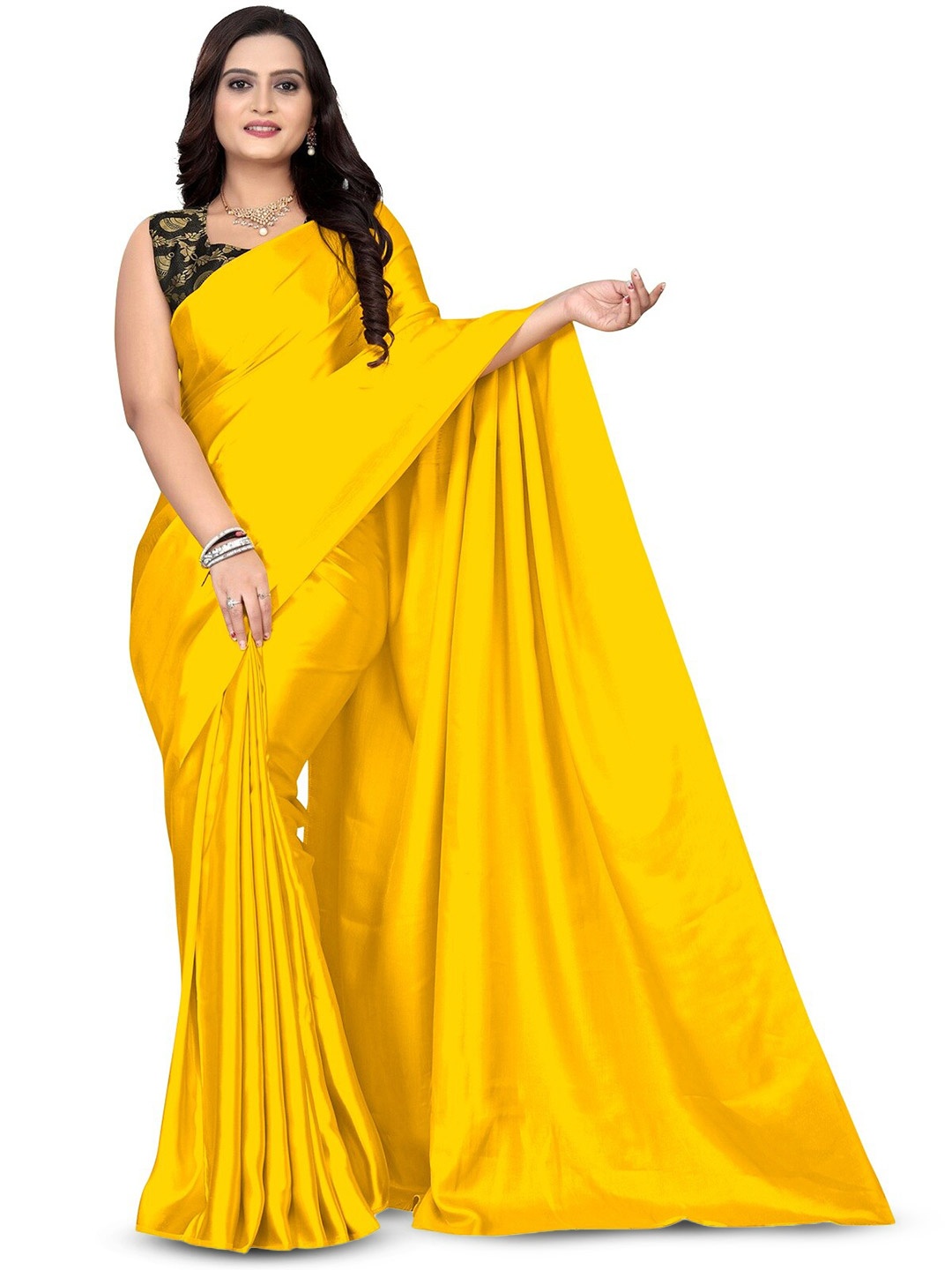 

APNISHA Woven Design Satin Saree, Yellow