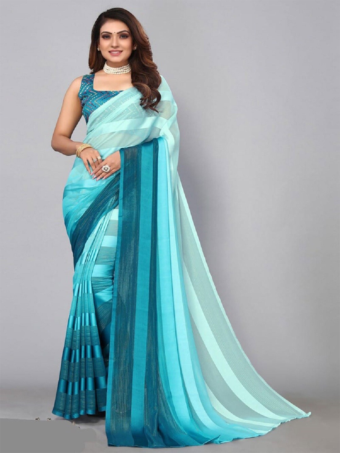 

APNISHA Ombre Pure Georgette Saree, Turquoise blue