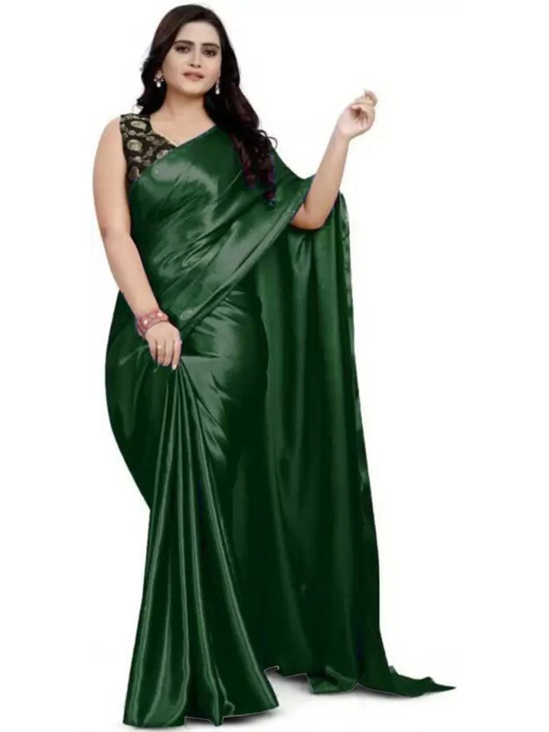 

APNISHA Satin Woven Design Saree, Green