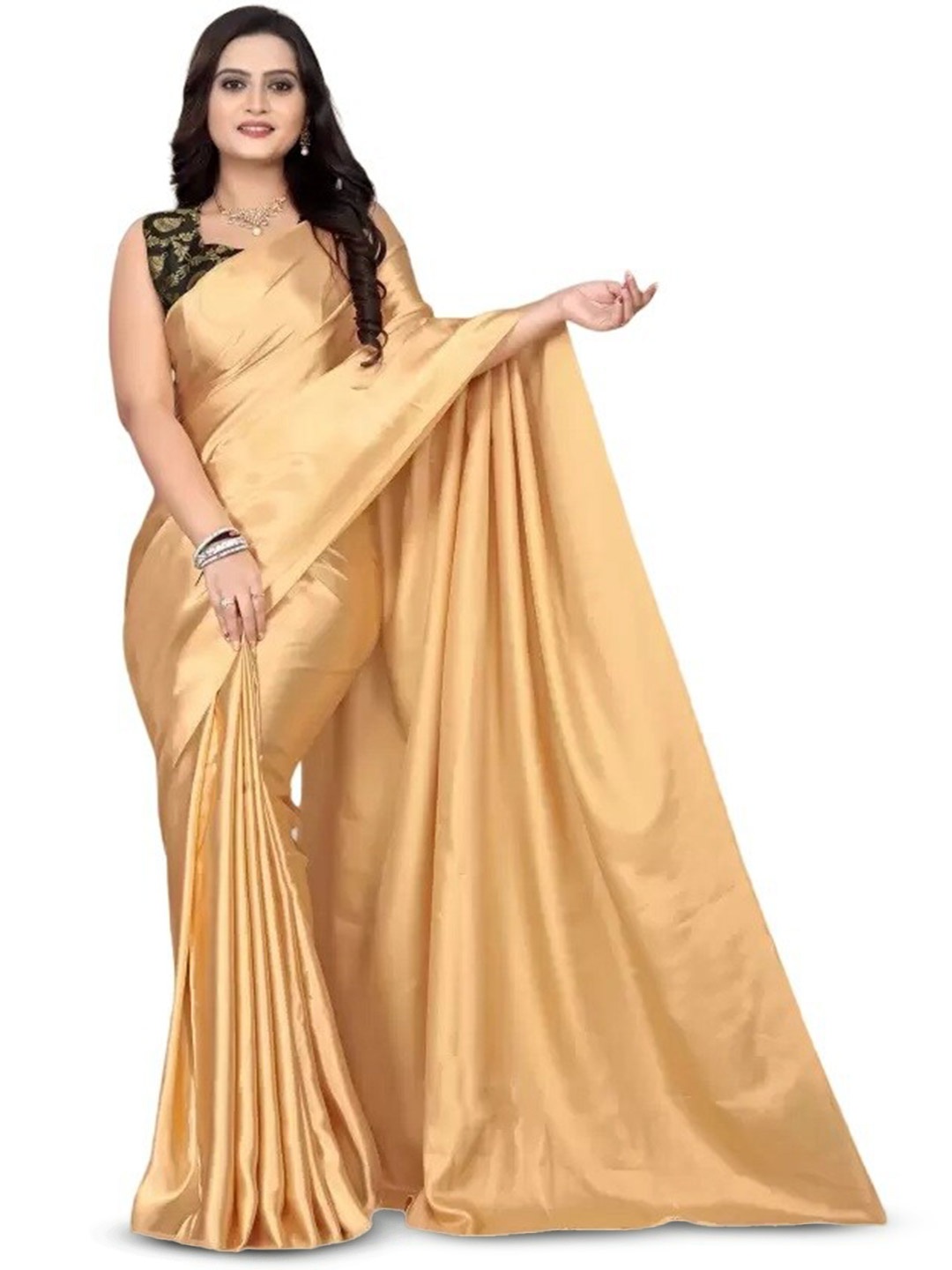 

APNISHA Satin Woven Design Saree, Beige