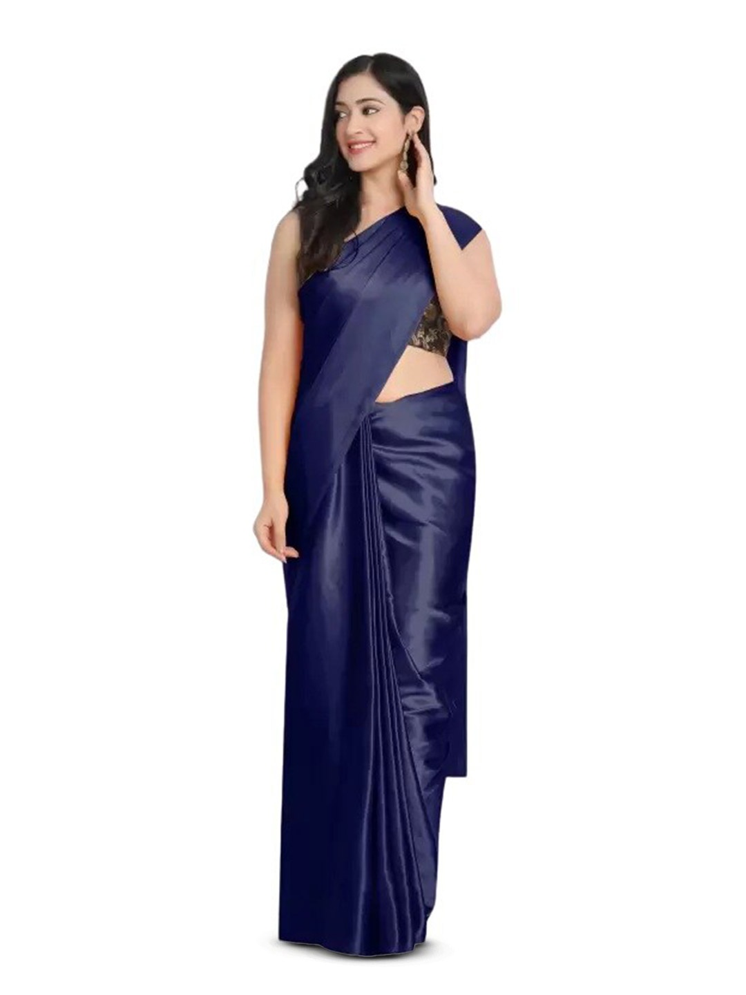 

APNISHA Satin Woven Design Saree, Navy blue