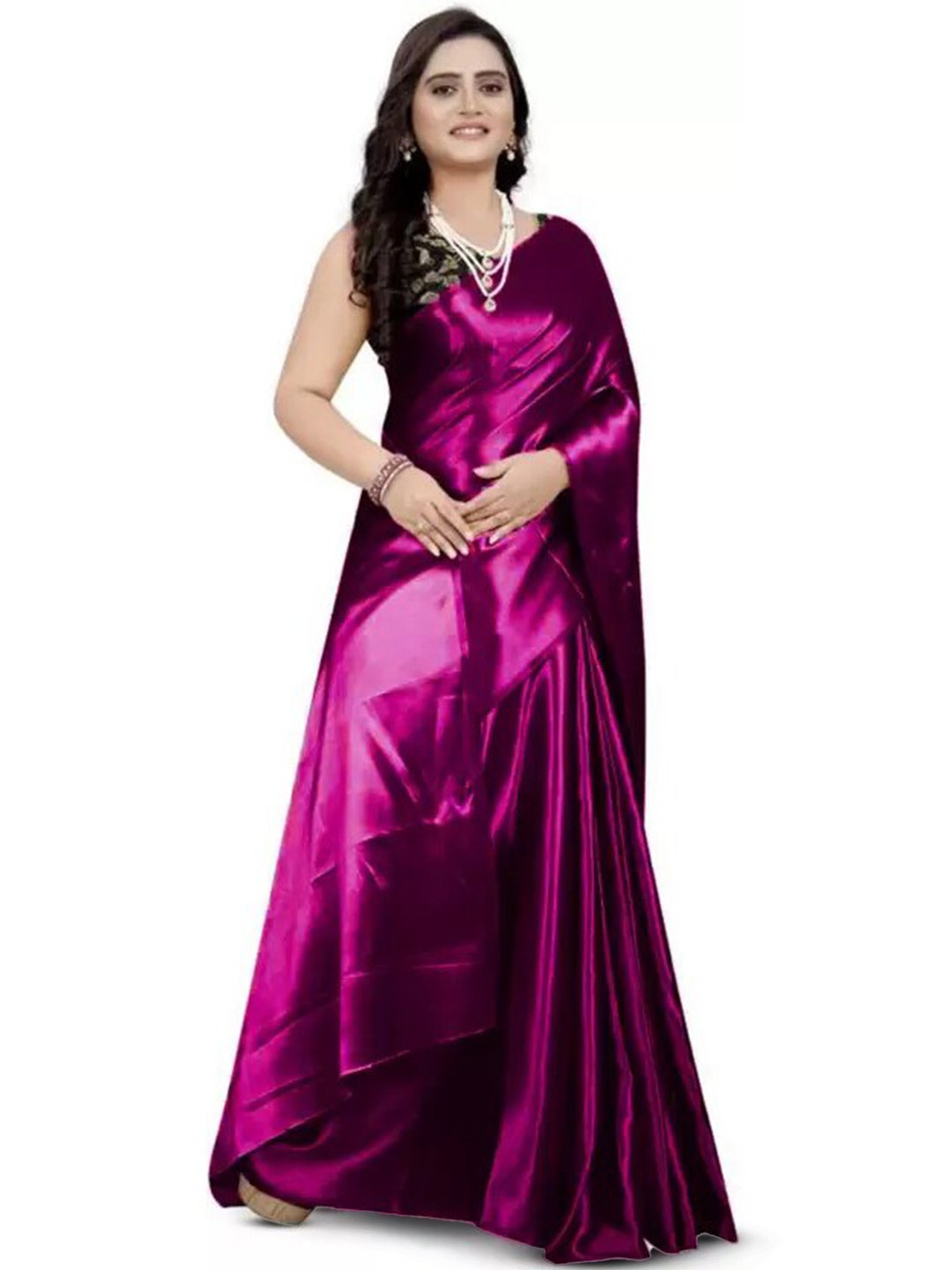 

APNISHA Satin Woven Design Saree, Magenta