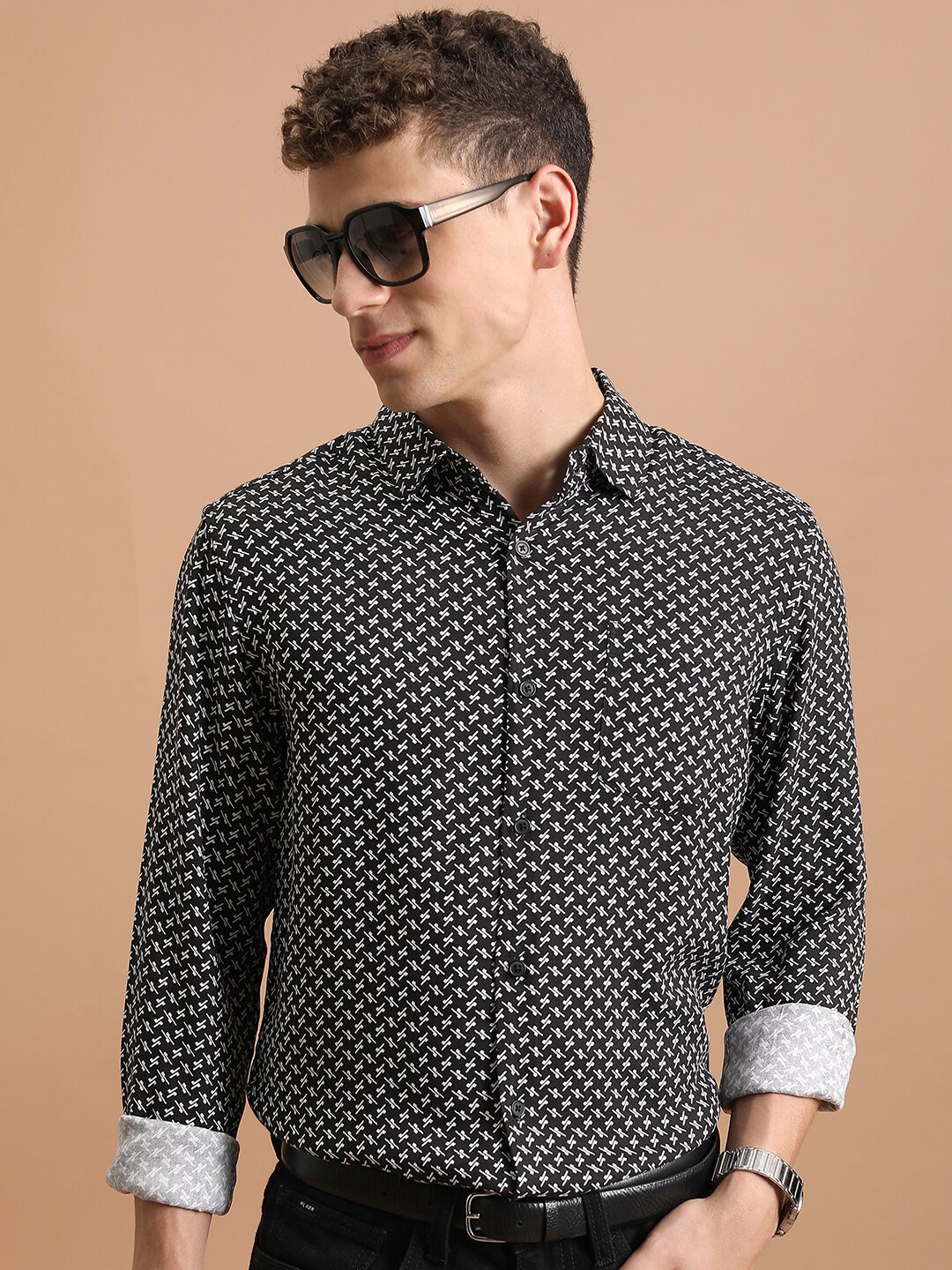 

Ketch Men Regular Collar Full Sleeve All Over Printed Shirt, Black