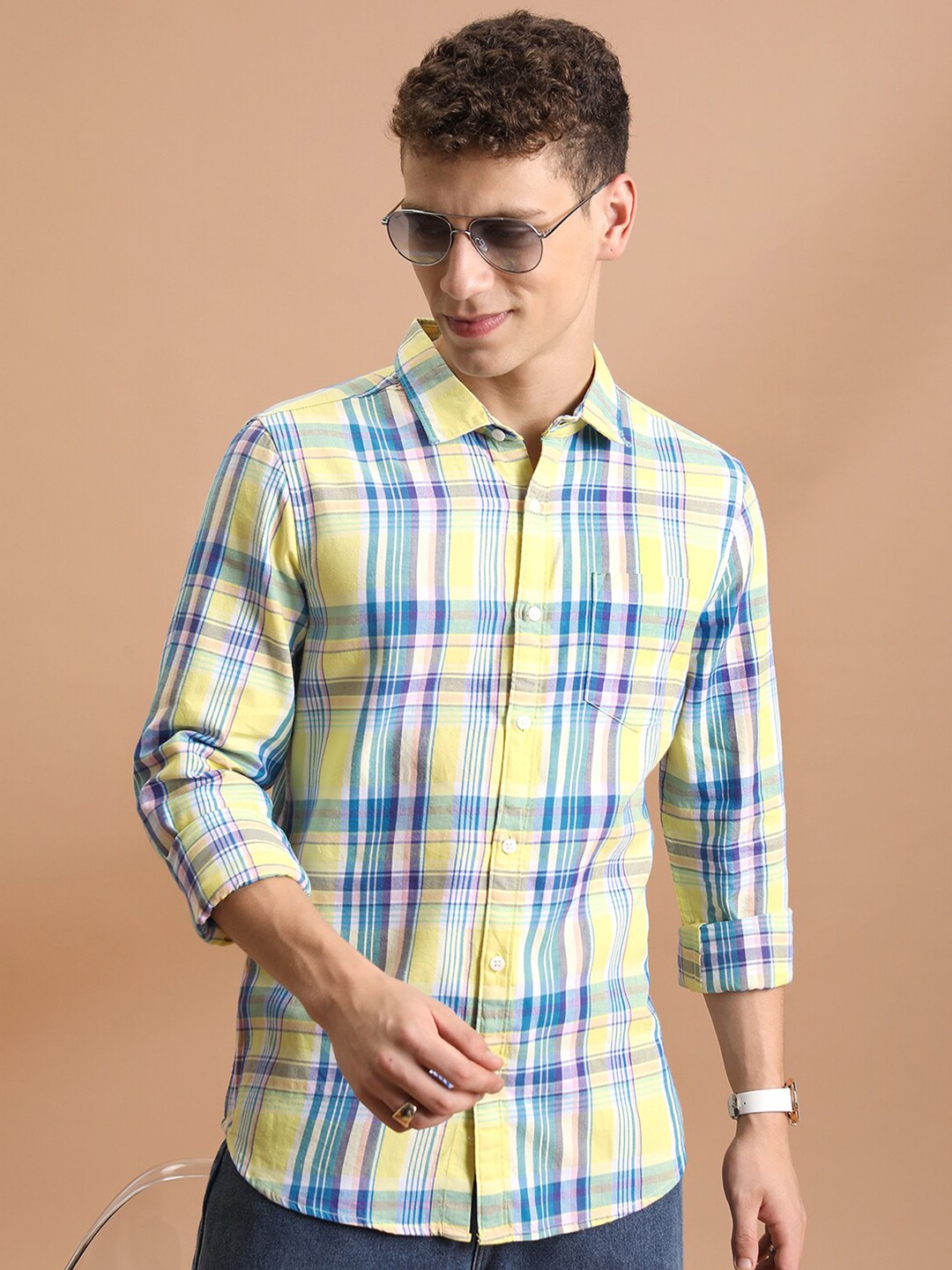

Ketch Men Regular Collar Full Sleeve Checked Shirt, Yellow